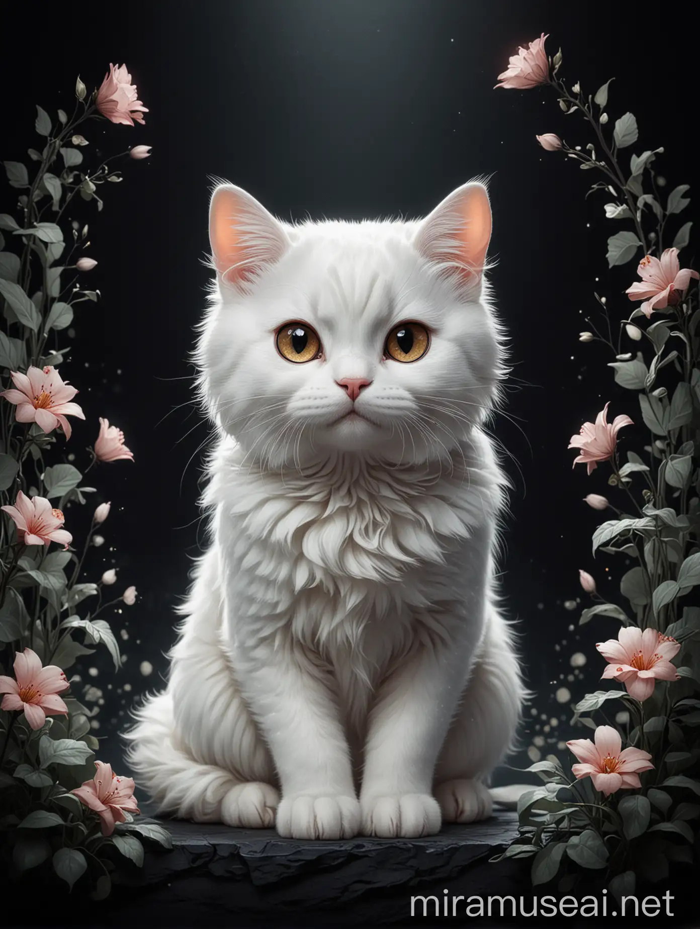 Adorable White Cat NFT Illustration on Mysterious Dark Background