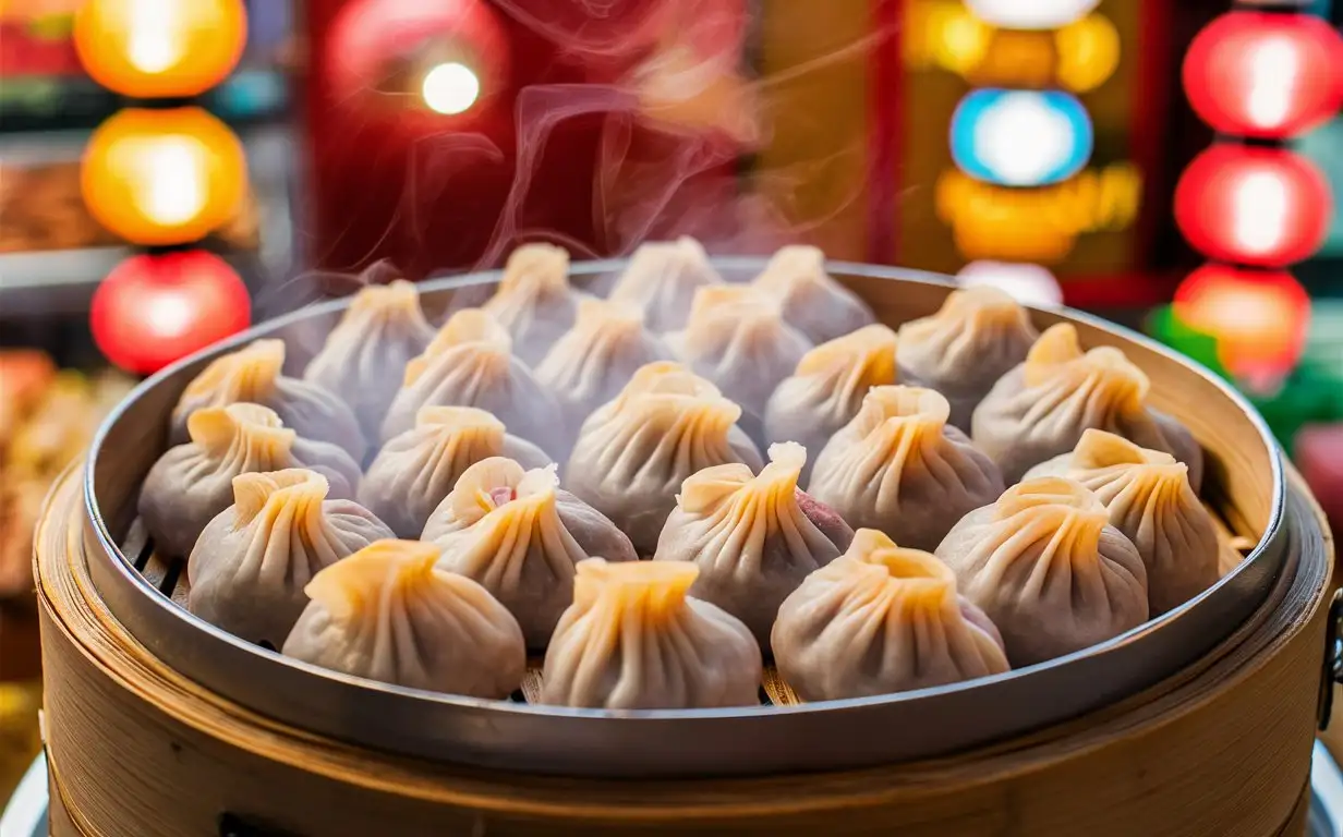 steamed small meat dumpling in basket