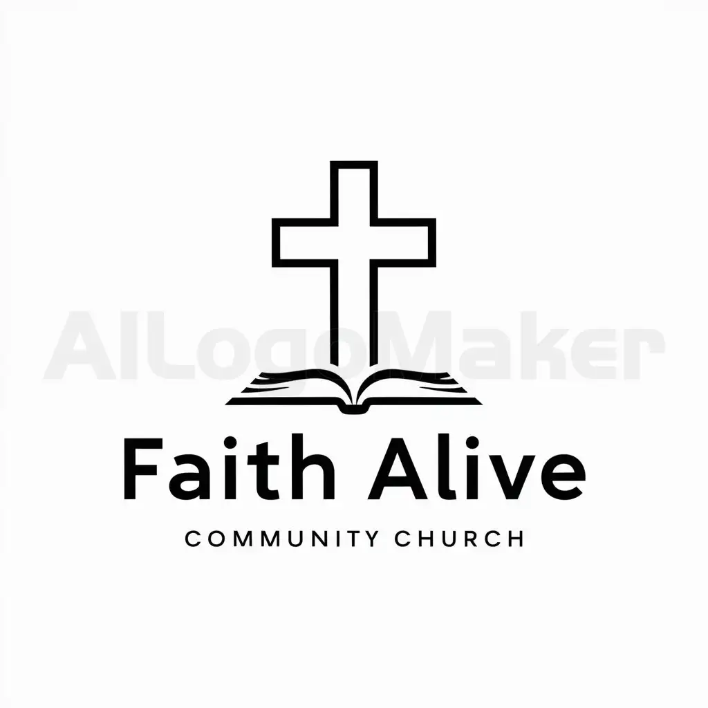 a logo design,with the text "Faith Alive Community Church", main symbol:cross, bible,Moderate,be used in Religious industry,clear background