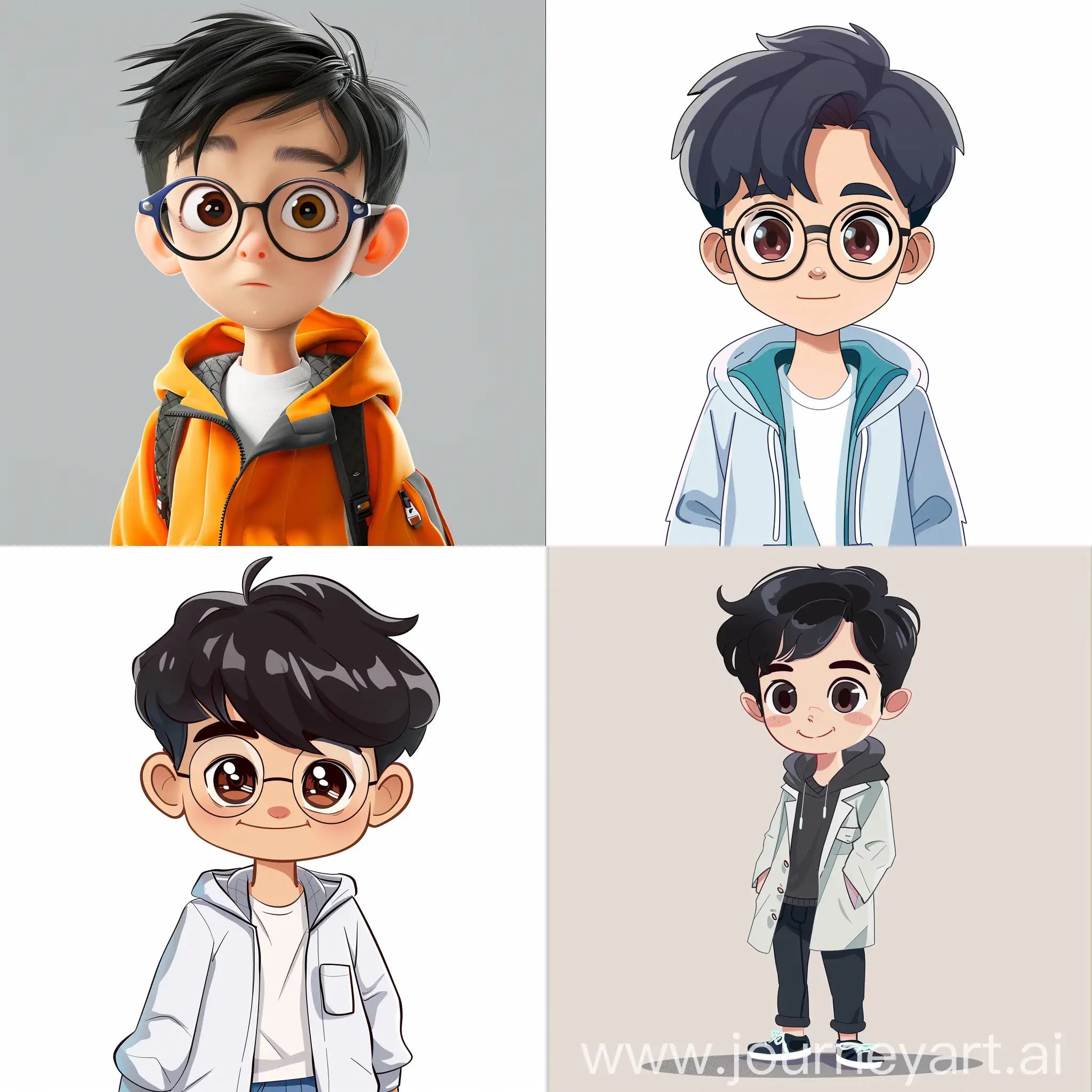 Character, Animation, Korean boys 10years old, Looks cute and smart. He's main character of adverture story. He loves science and technology. 