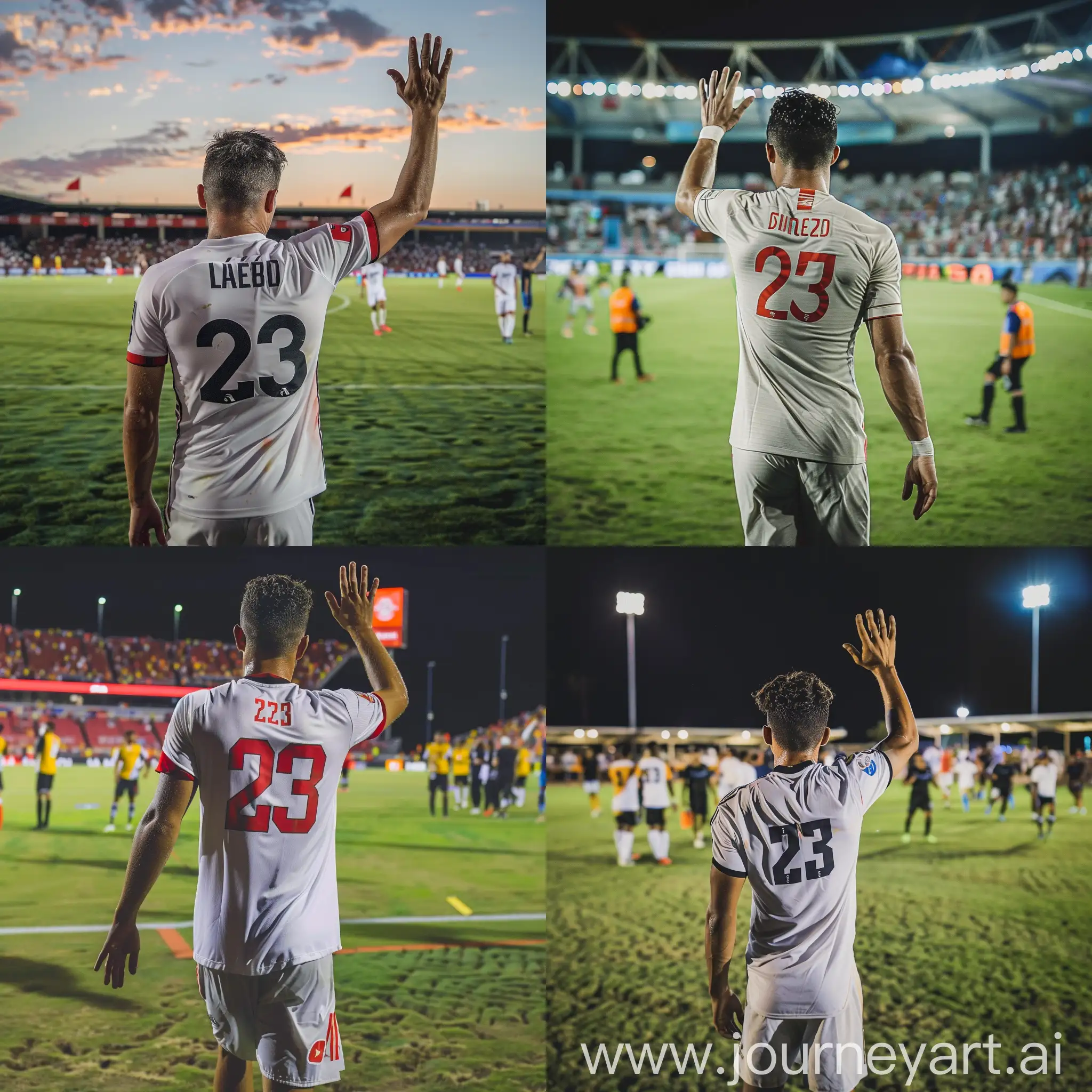 Soccer-Player-Number-23-Waving-Goodbye-to-Spectators-from-Field-Exit