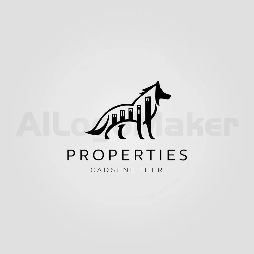 a logo design,with the text "properties", main symbol:abstract wolf silhouette with building background,Minimalistic,clear background