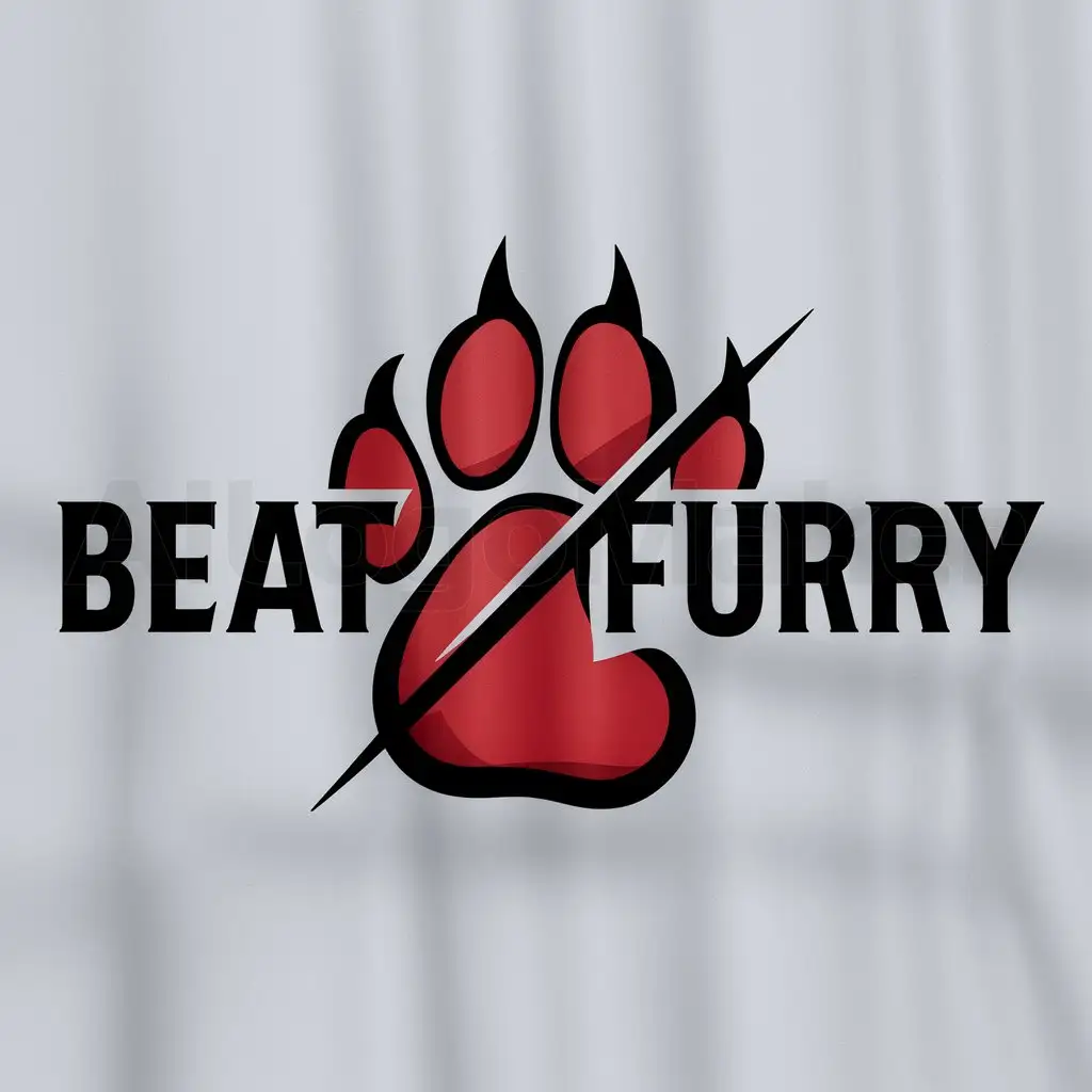 LOGO-Design-for-Beat-Furry-Red-Strikethrough-Animal-Paw-on-Clear-Background