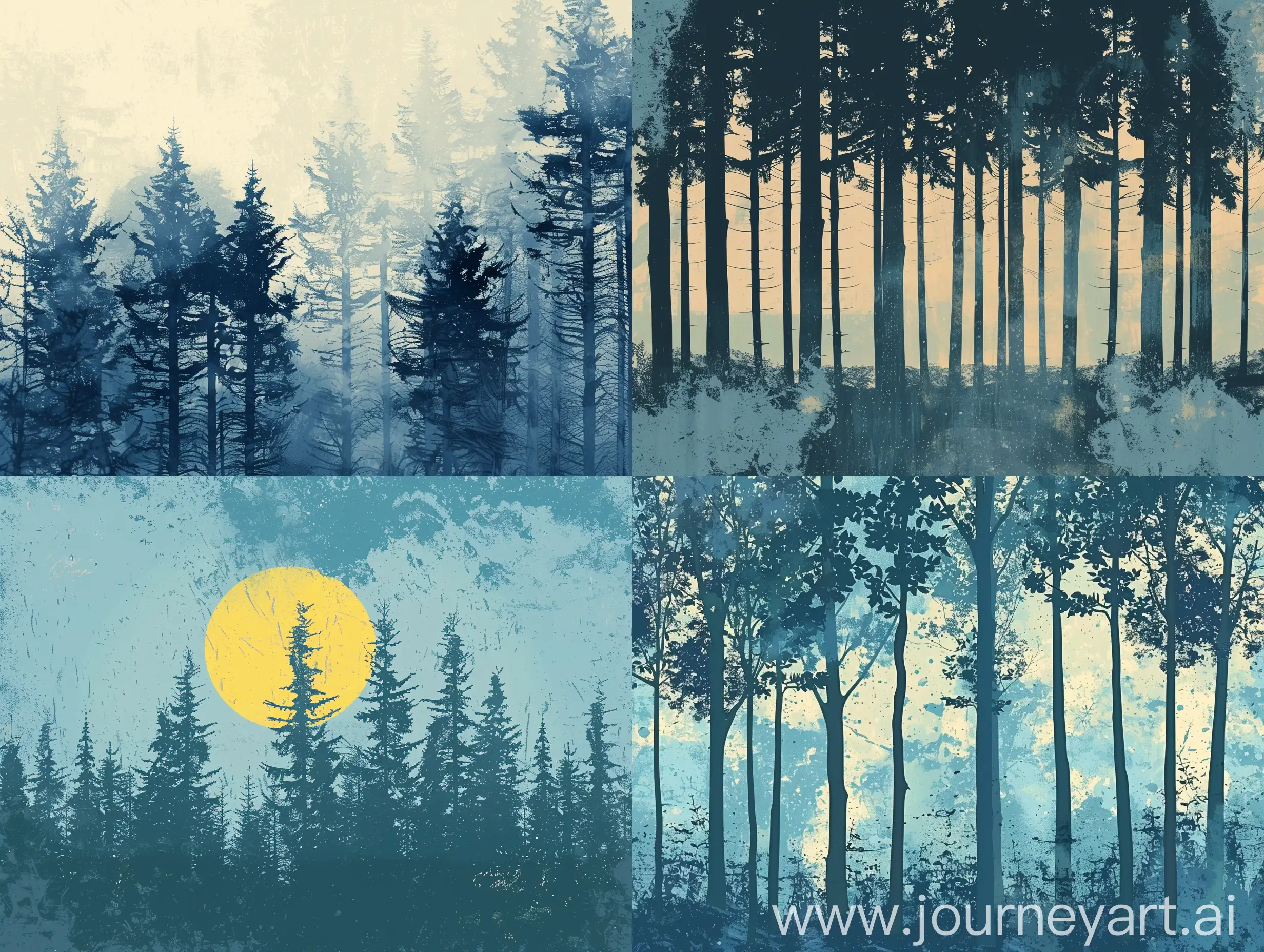 Serene-Blue-Forest-Landscape-in-Vintage-Retro-Style