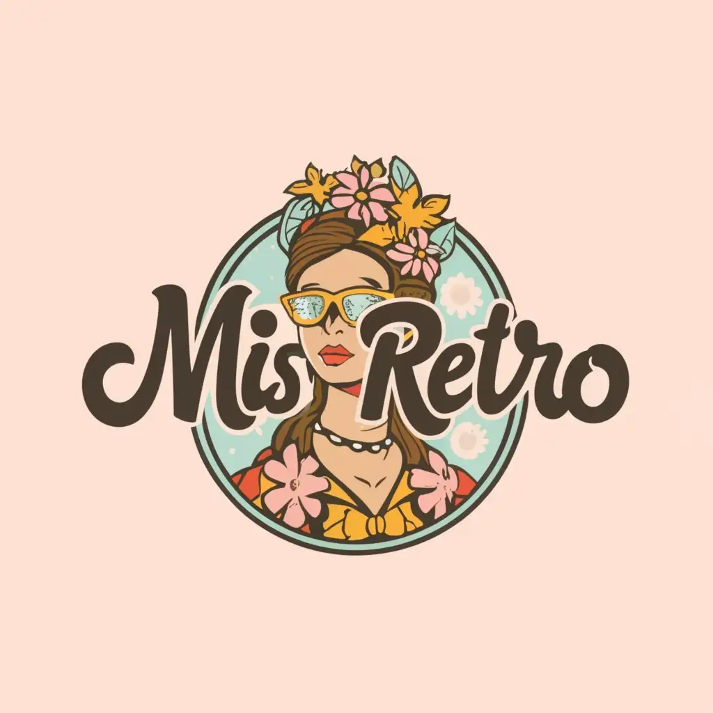 LOGO-Design-For-MissRetro-RetroChic-Vibes-with-Hippie-Girl-and-Flower-Motif