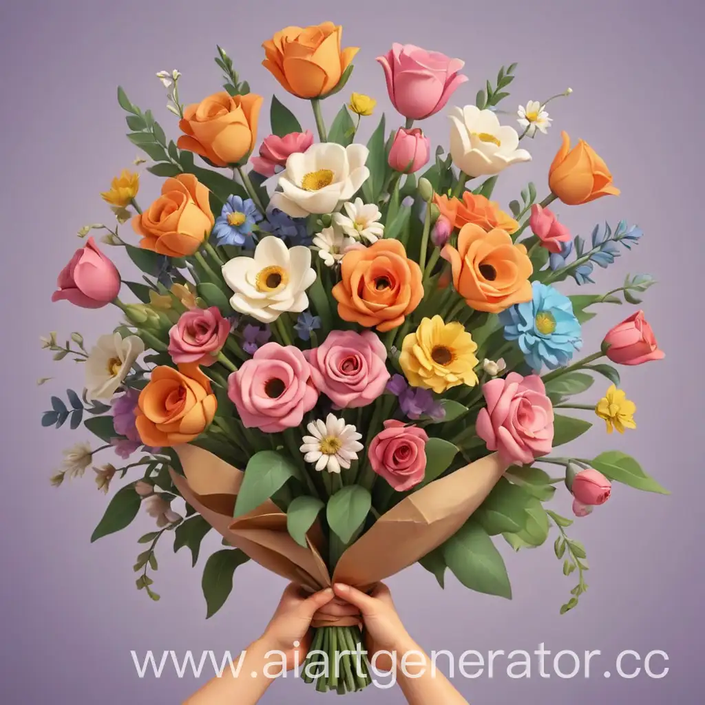 Cartoon-Hand-Holding-Big-Bouquet-Colorful-Floral-Arrangement