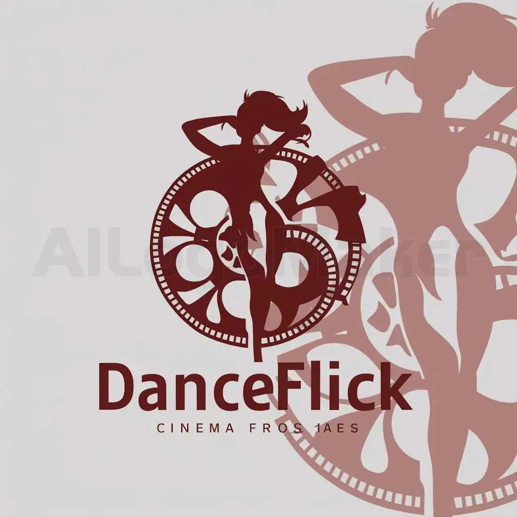 a logo design,with the text "DanceFlick", main symbol:danza,cine,dark red,sensual,complex,clear background