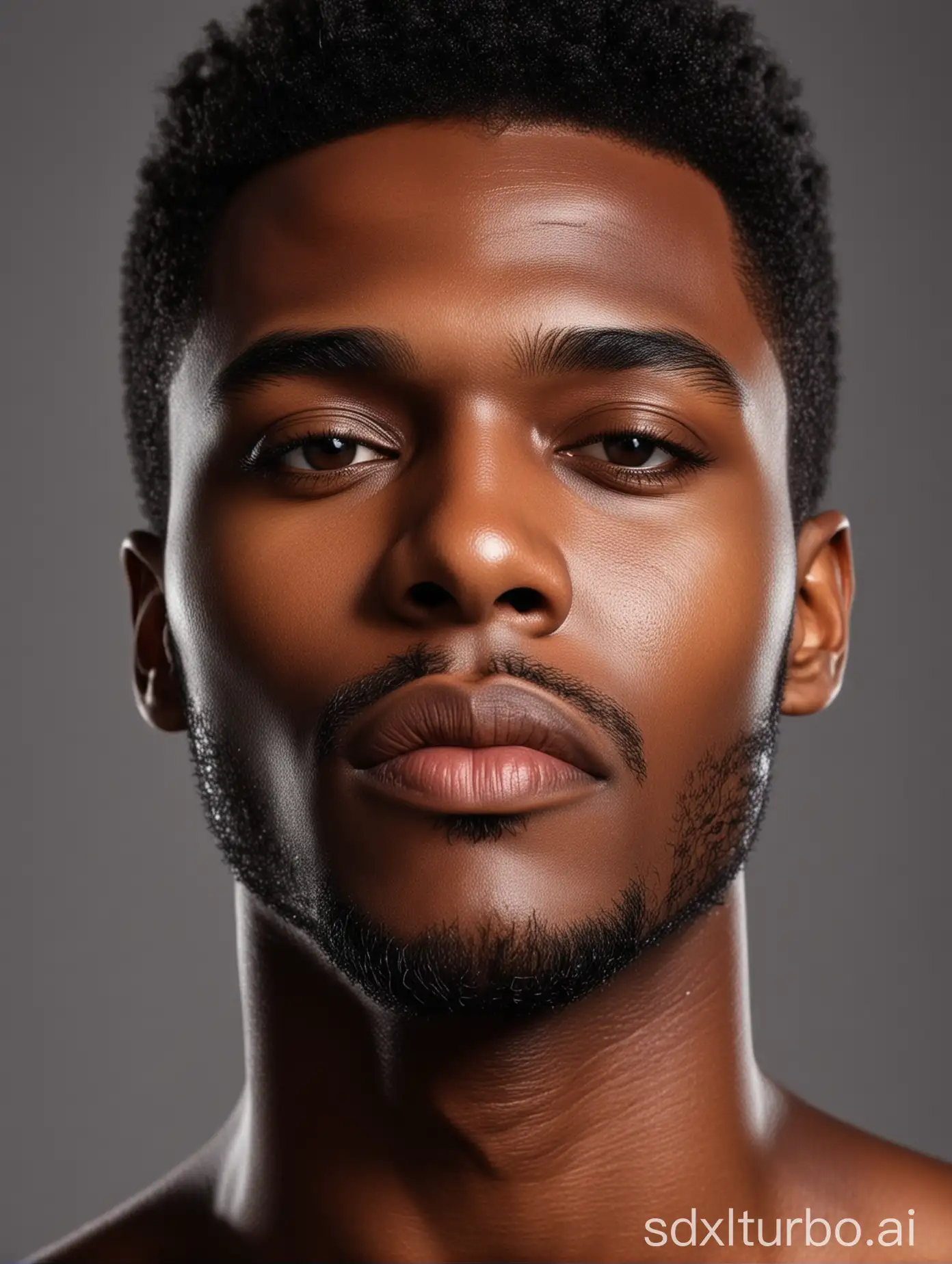 Black beautiful man, oily skin toner ,Ember skin, close up, studio light 