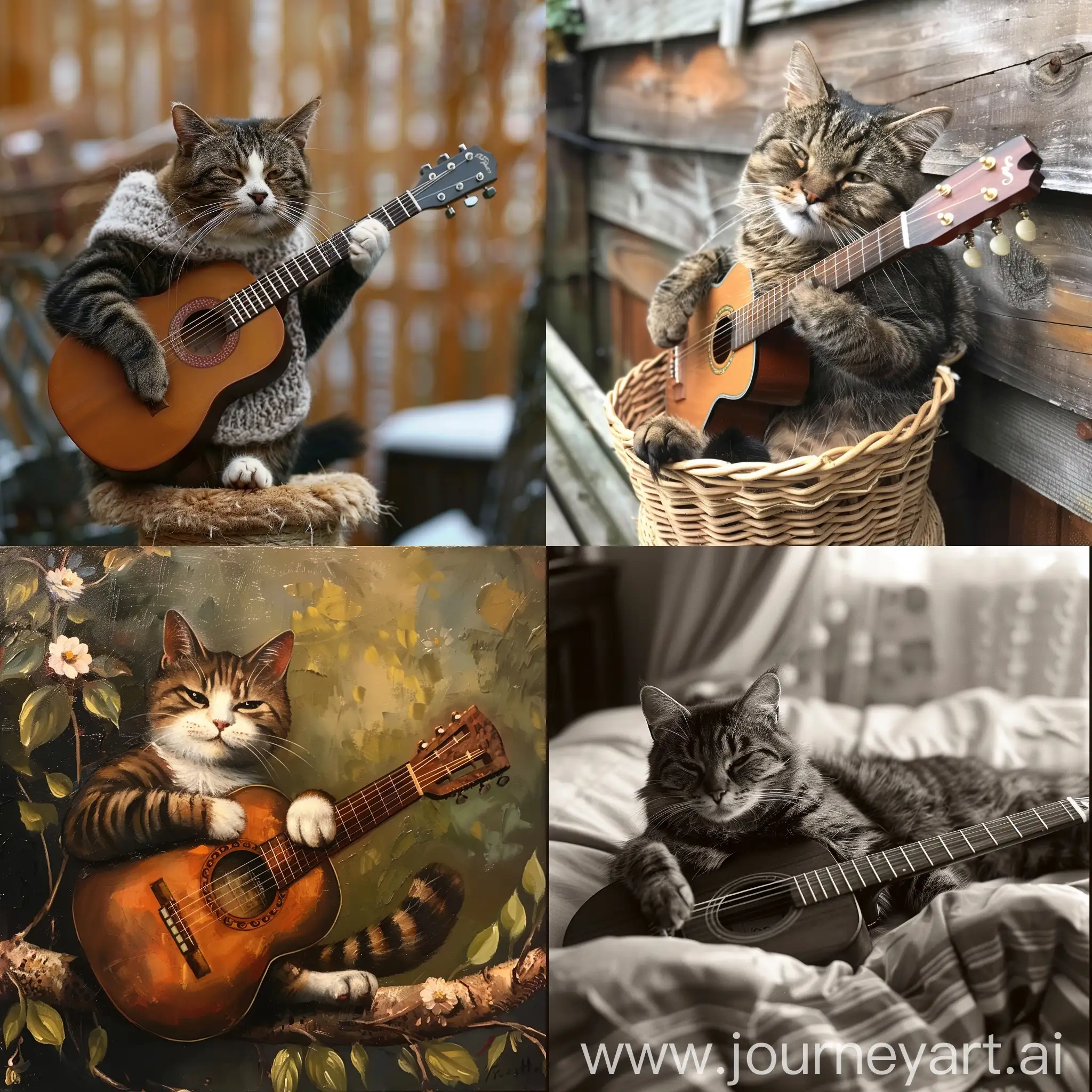 Кот верхом на гитаре