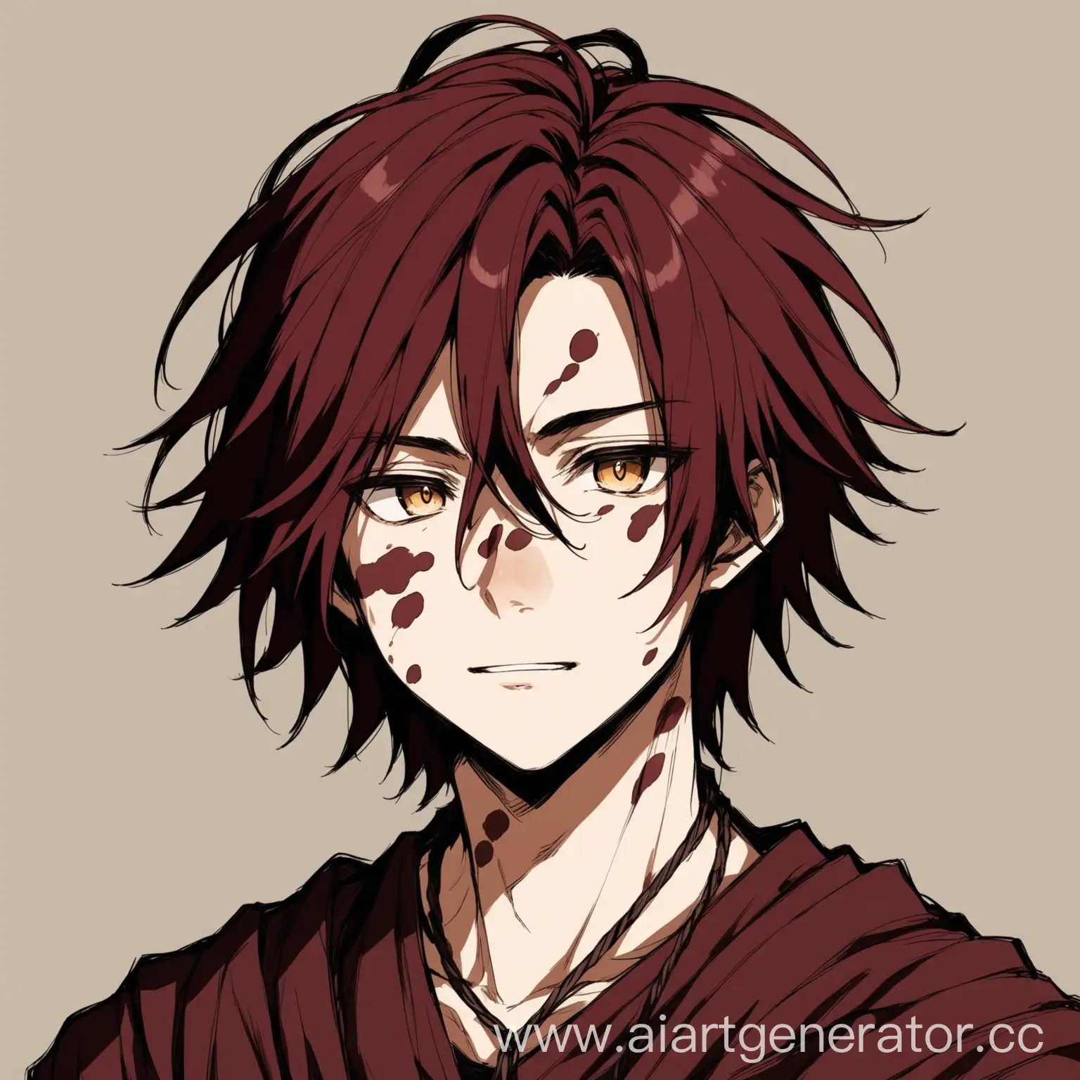 Anime-Style-Character-BurgundyHaired-Man-with-a-Unique-Birthmark