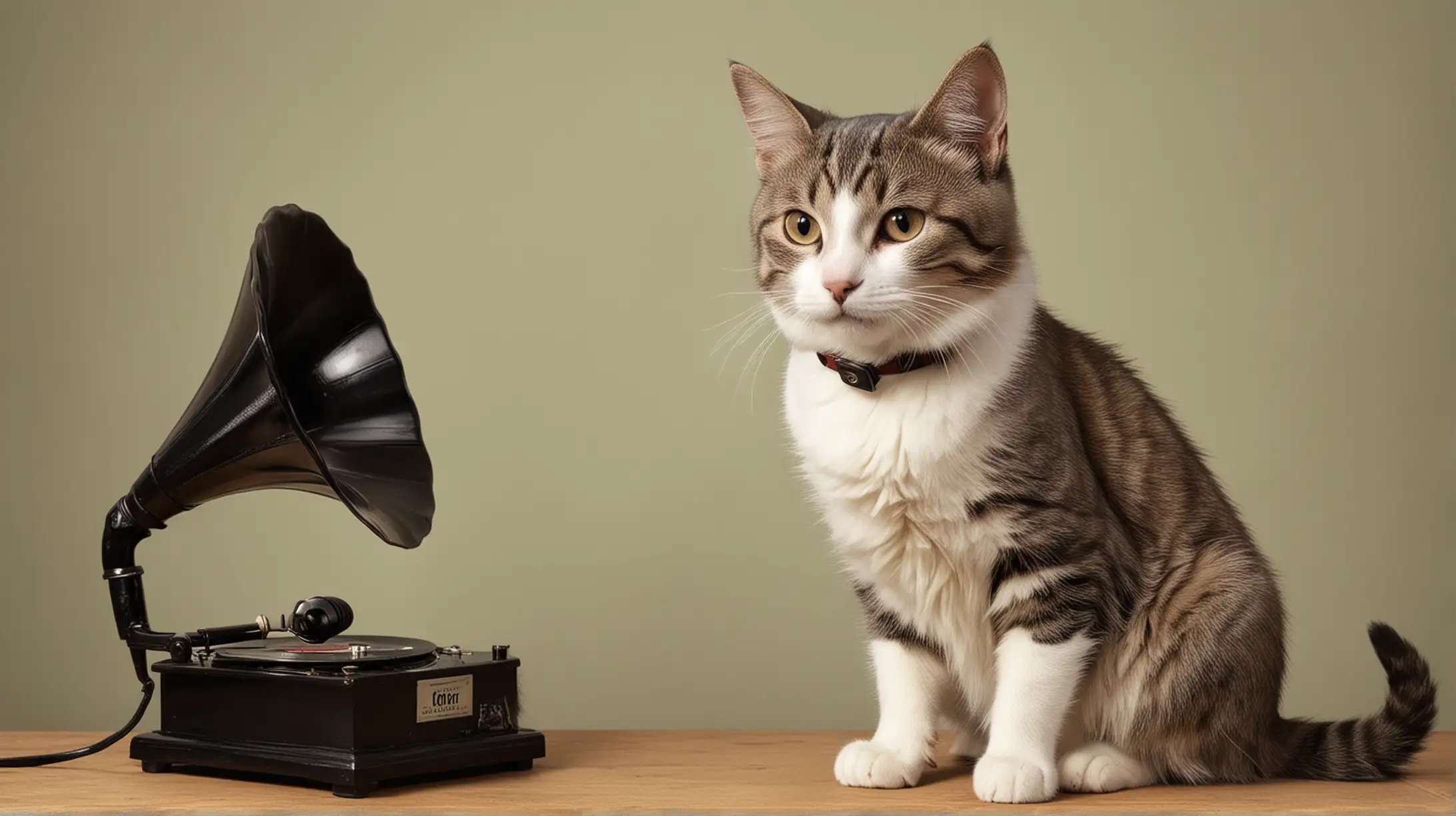 Cat Listening to Gramophone Like HMV Dog