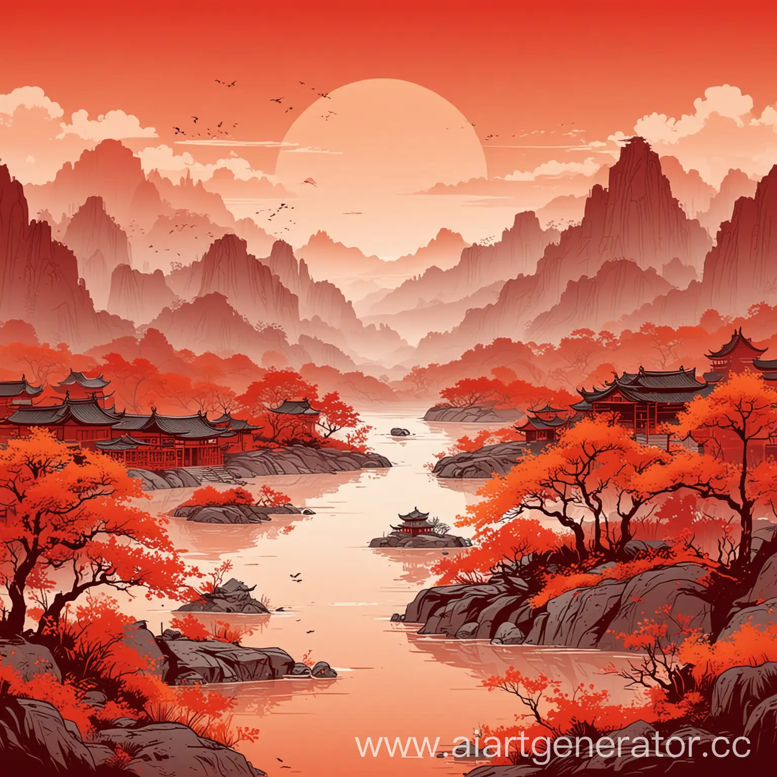 Chinese-Vector-Landscape-in-Red-and-Orange-Hues