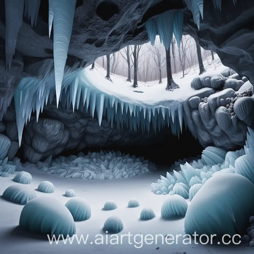 Пещера в замершем лесу