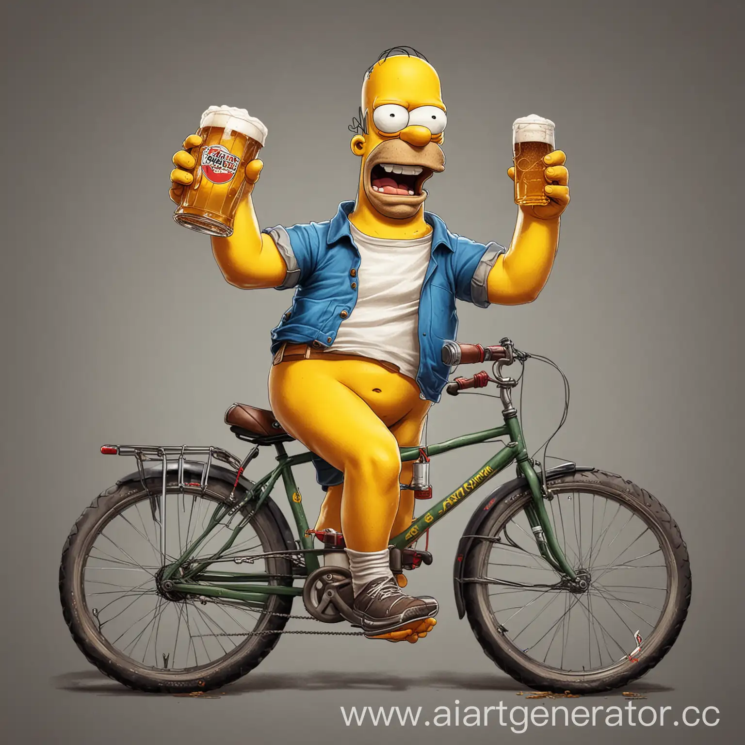 нарисуй аватарку для Ютуб канала гомера симпсона на велосипеде с пивом