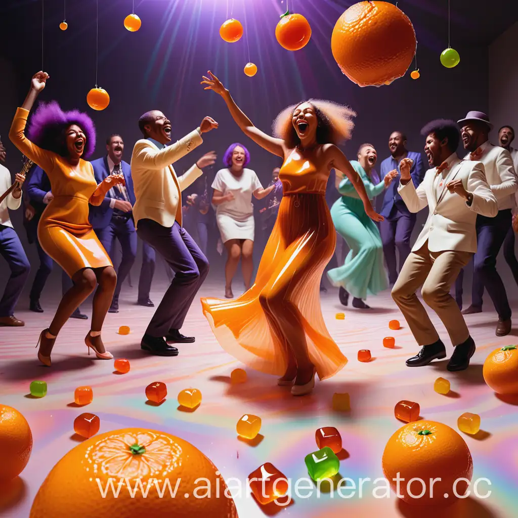 Colorful-Dance-Party-with-Falling-Oranges-and-Caramels