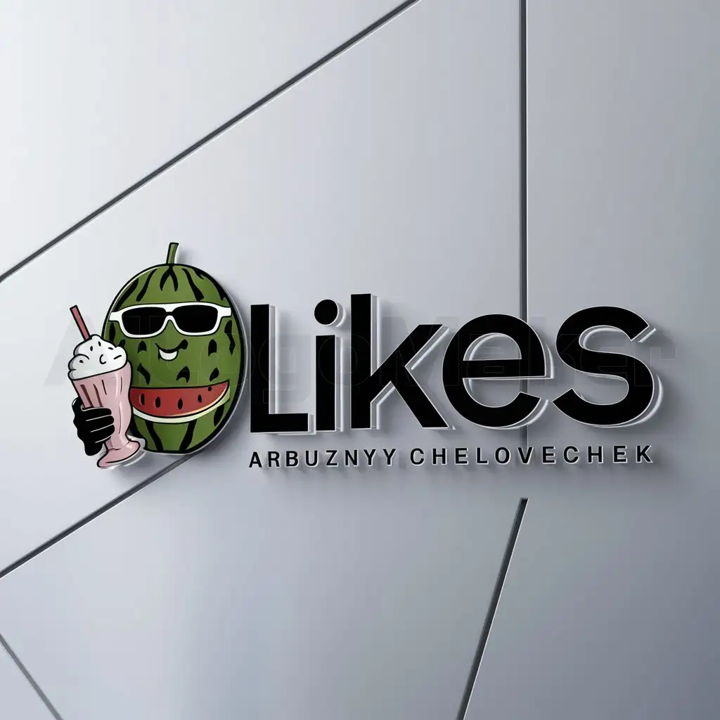 a logo design,with the text "likes", main symbol:Arbuznyy chelovechek s molochnym kokteylem,Moderate,be used in Entertainment industry,clear background