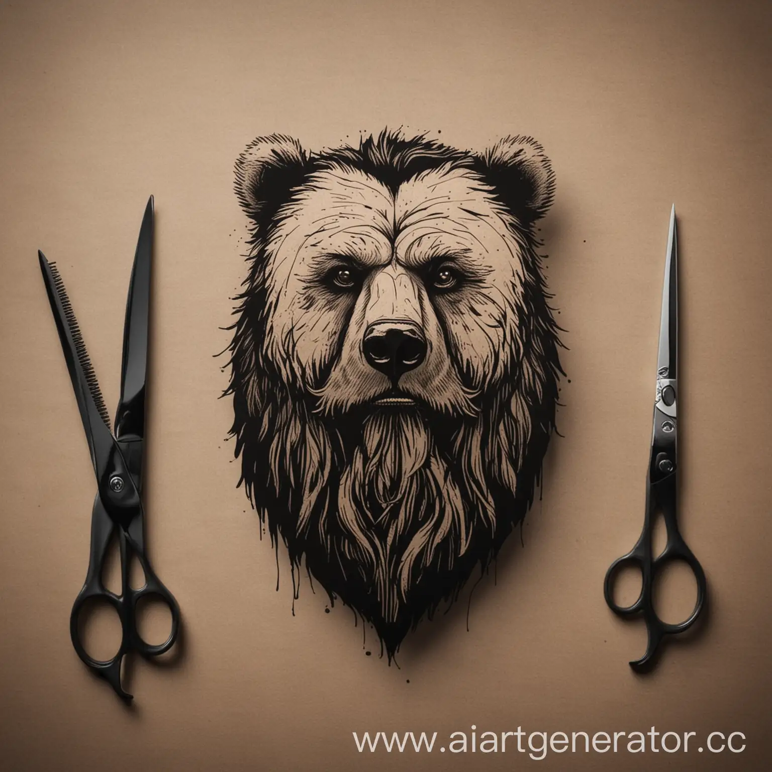 Minimalist-Barbershop-Scene-with-Bearded-Bear-and-Scissors