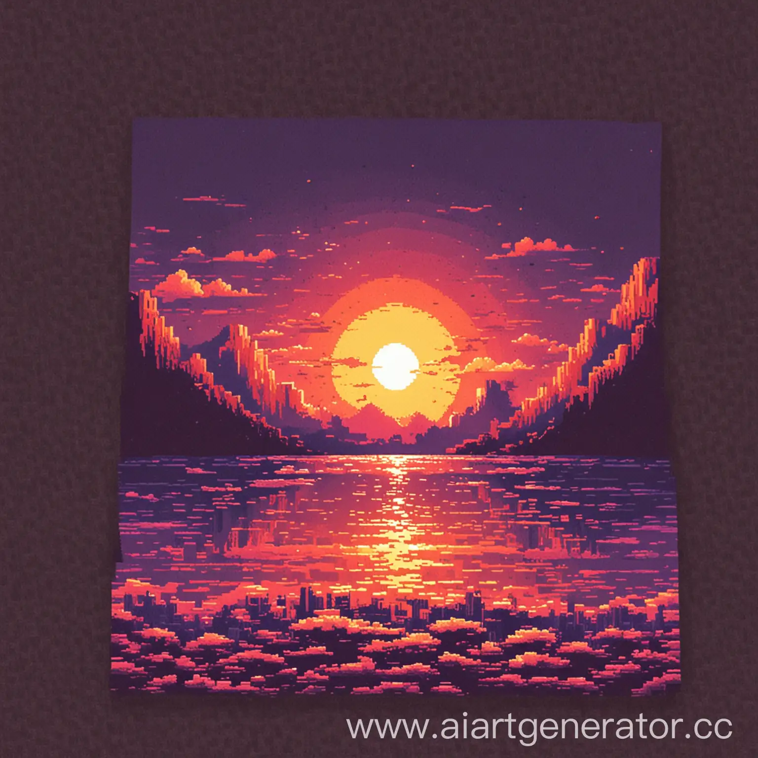 Vibrant-Pixel-Art-Sunset-Scene-Tranquil-Beach-with-Palm-Trees