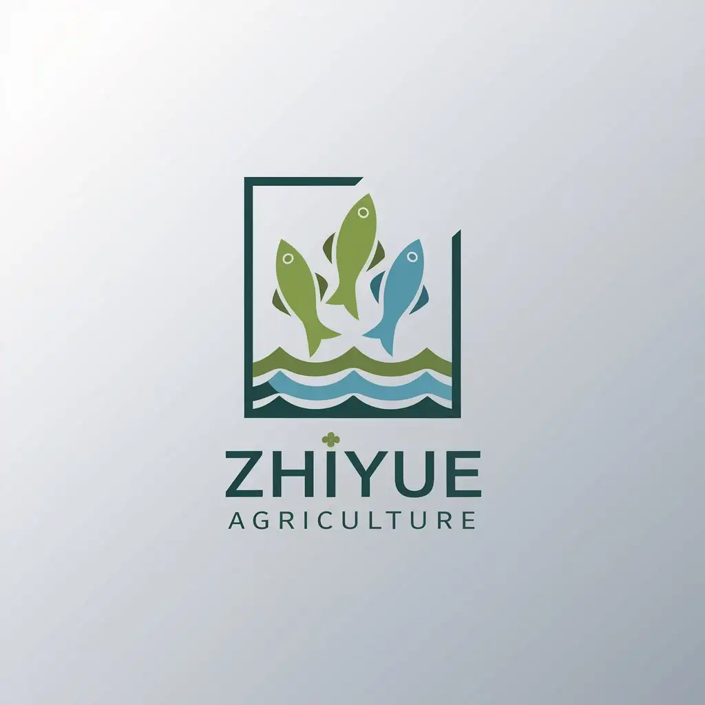 a logo design,with the text "Zhiyue Agriculture", main symbol:three fish jumping, green, blue, round,Minimalistic,be used in Others industry,clear background