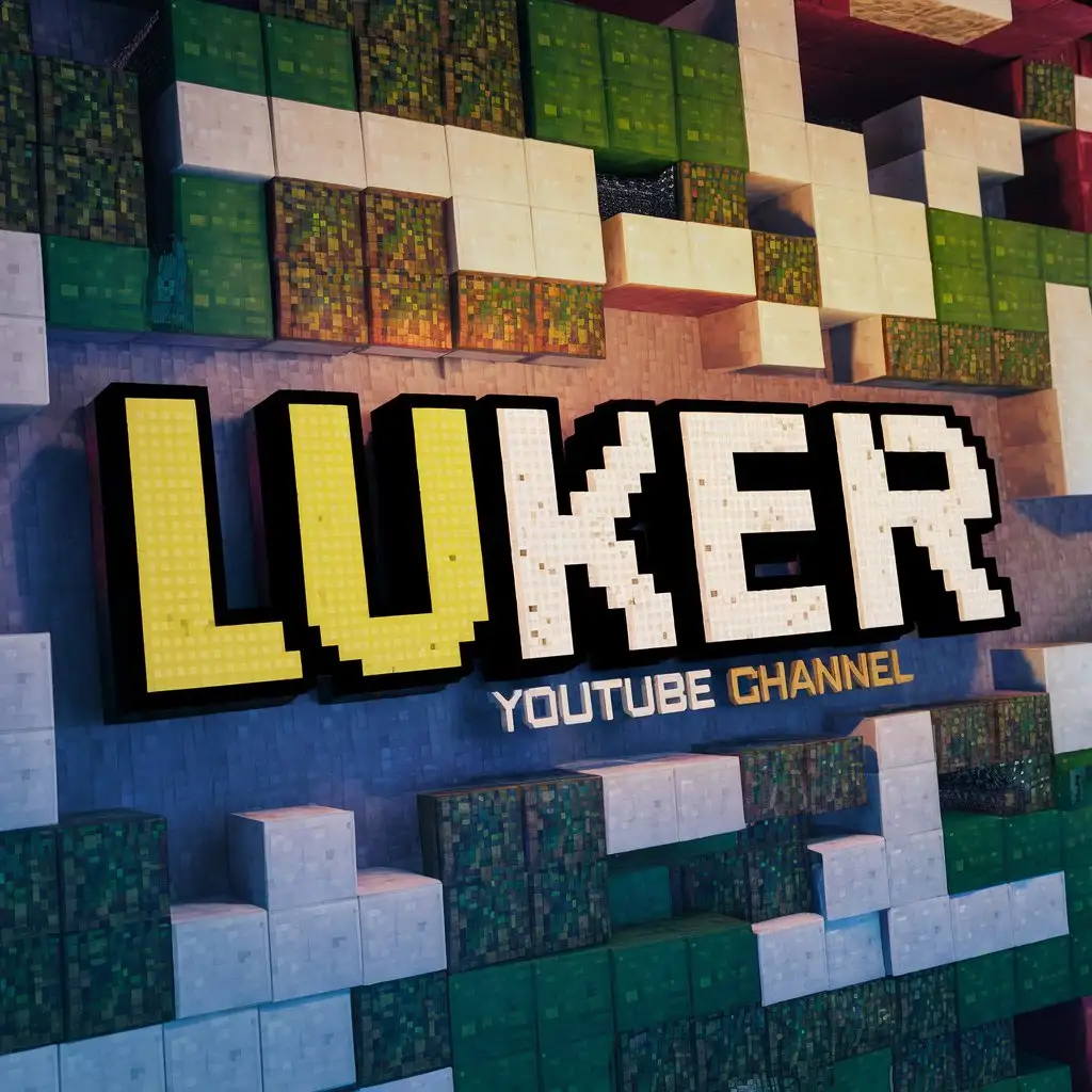 картинка для канала youtube с надписью luker в стиле майнкрафт
