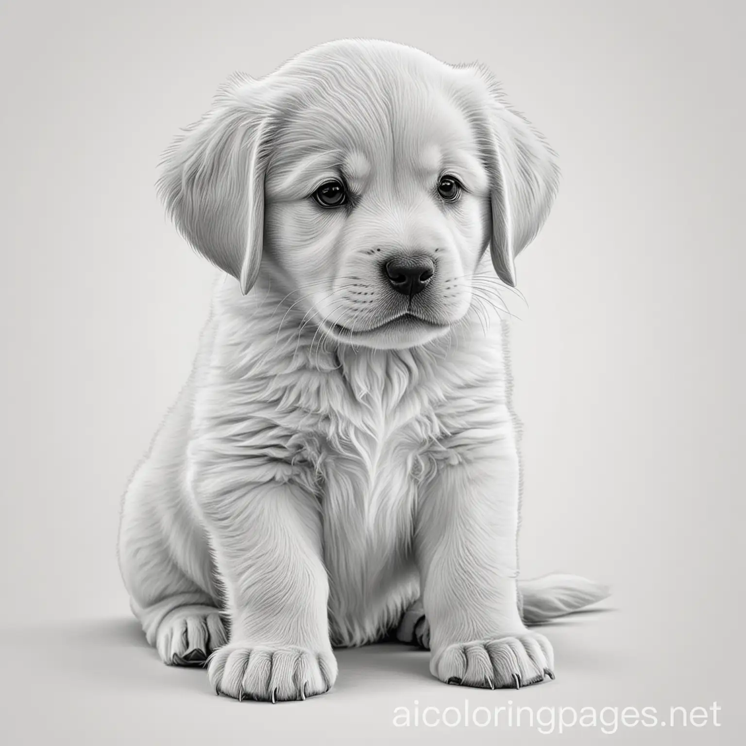 A RED GOLDEN RETREVER PUPPY 
 AS CUTE AS CAN BE COLORING PAGE
, Coloring Page, black and white, line art, white background, Simplicity, Ample White Space. The background of the coloring page is plain white to make it easy for young children to color within the lines. The outlines of all the subjects are easy to distinguish, making it simple for kids to color without too much difficulty