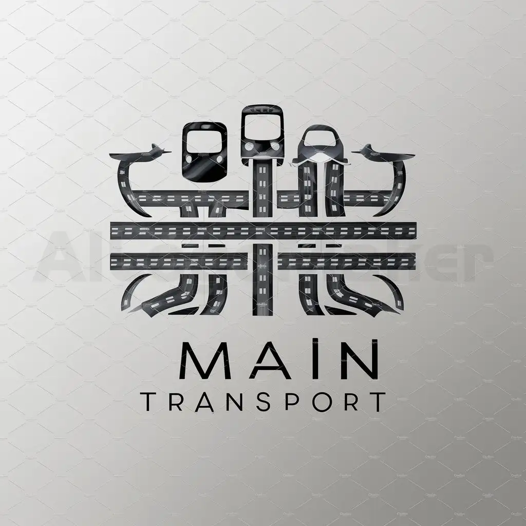 a logo design,with the text "main transport", main symbol:interweaving of roads, framed by passenger transport,Minimalistic,clear background