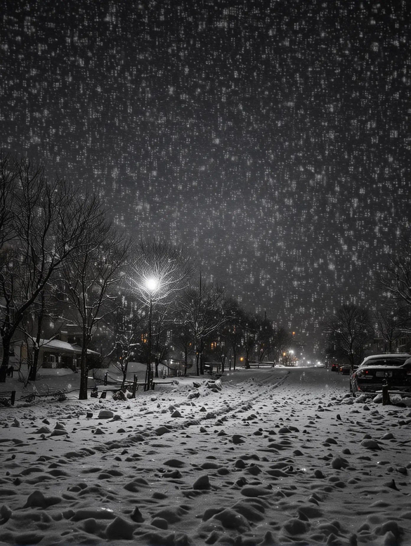 Snow Flurries Night Scene Tranquil Winter Evening with Falling Snow