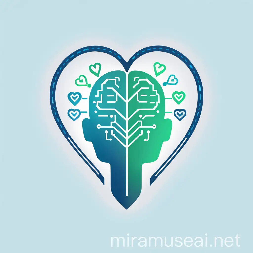 AI Psychiatrist Logo Integrating Heart Mind and Technology in Calming Blues and Greens