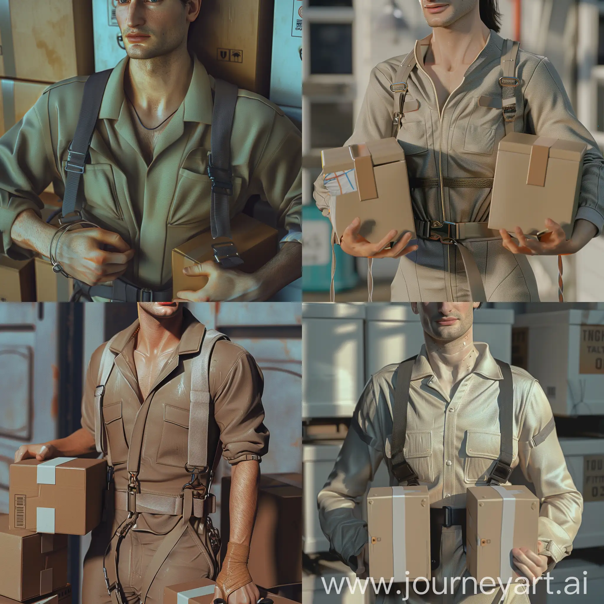 Jumpsuit-Fashion-Model-Carrying-Boxes-in-Urban-Setting