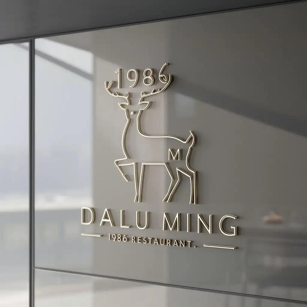 a logo design,with the text "Dalu Ming 1986 Restaurant", main symbol:1986 Deer,Minimalistic,be used in restaurant industry,clear background