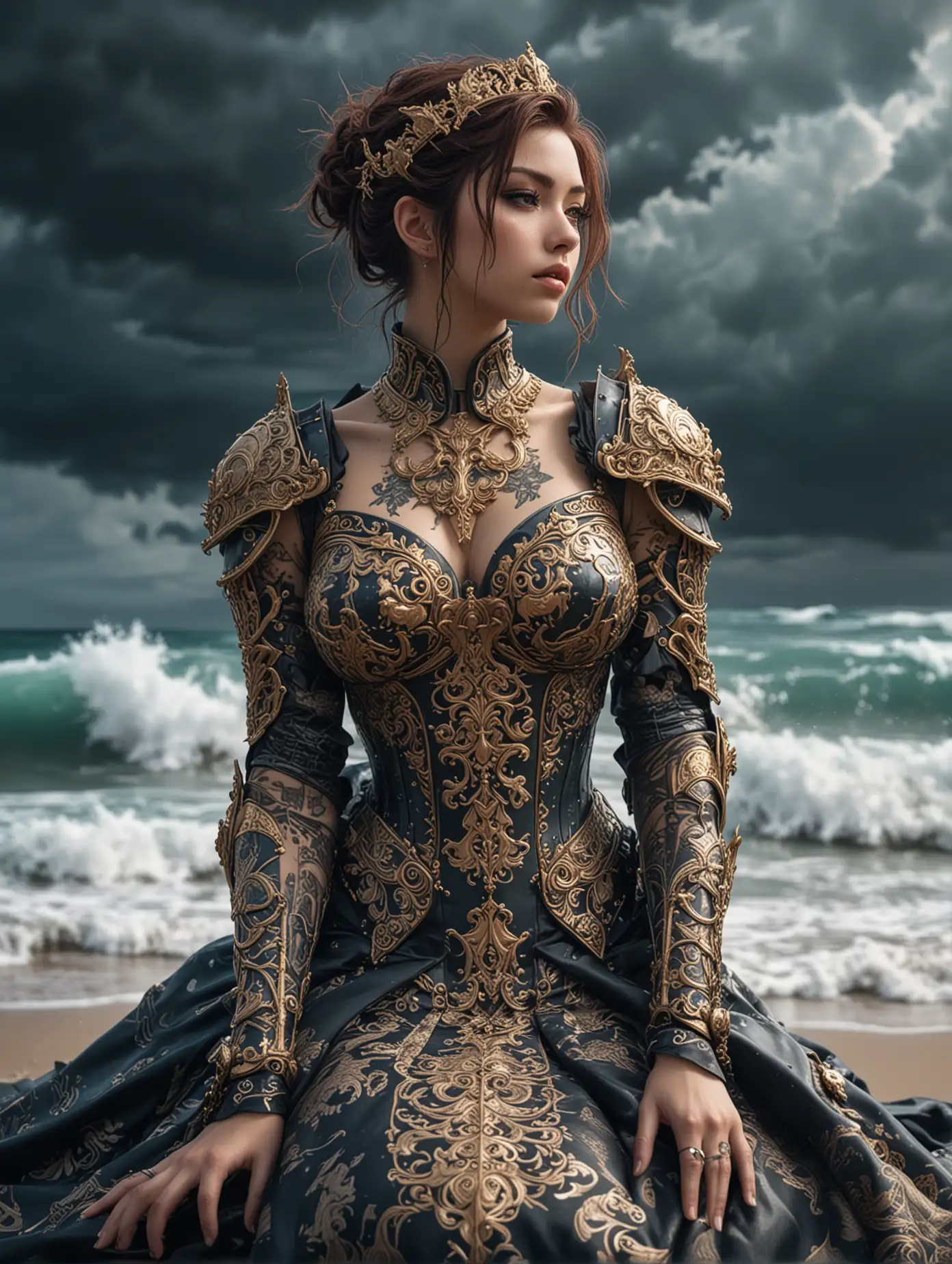 Anime-Paladin-Woman-in-Baroque-Armor-on-Stormy-Beach