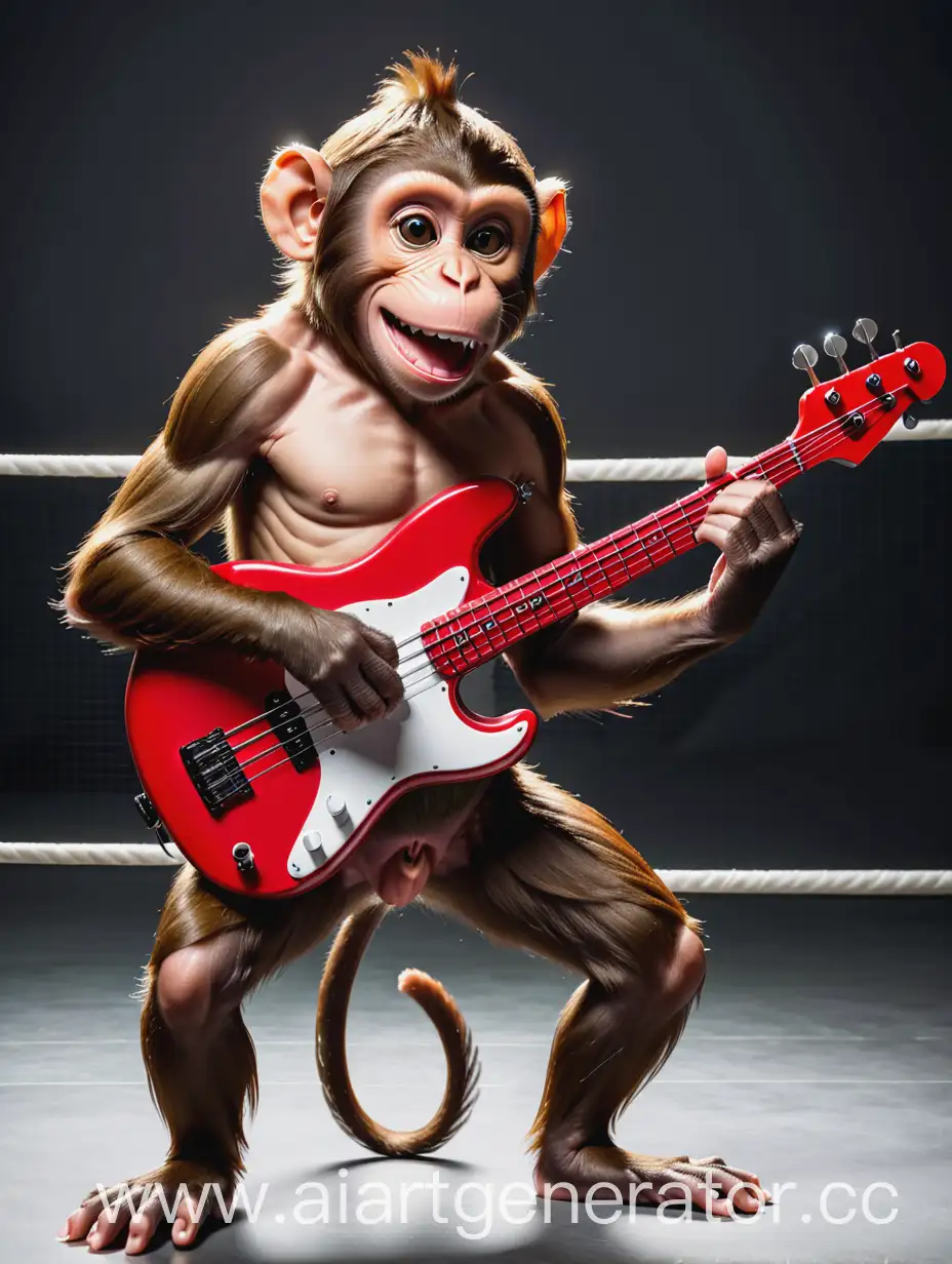 Monkey-Fencing-with-a-Red-Bass-Guitar