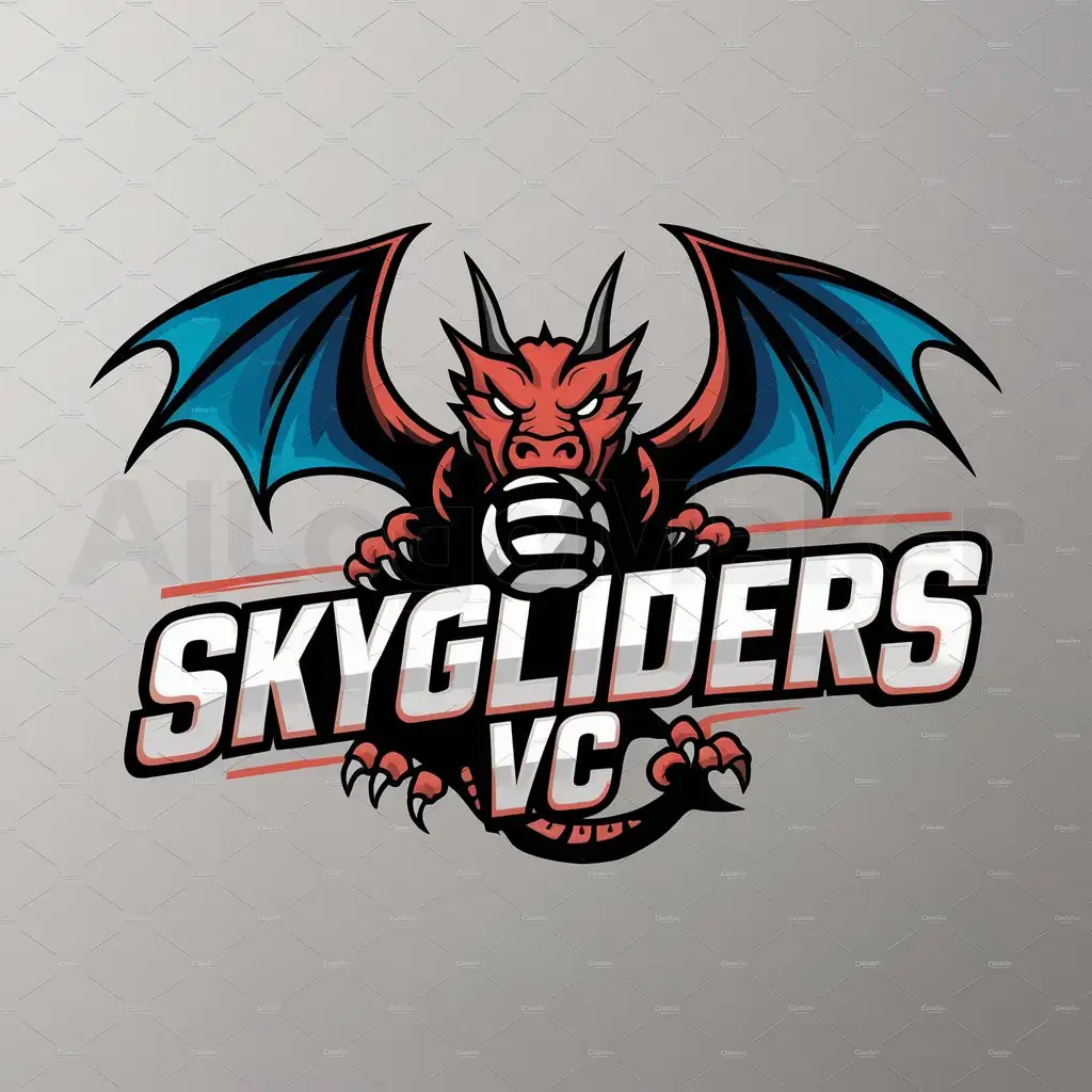a logo design,with the text "skygliders vc", main symbol:dragon eating volleyball,Moderate,be used in sport team industry,clear background