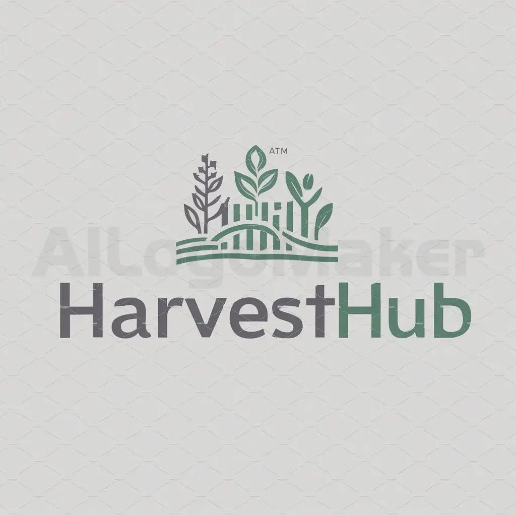 a logo design,with the text "HarvestHub", main symbol:farm, crops, farming tools, contract,Moderate,be used in Nonprofit industry,clear background