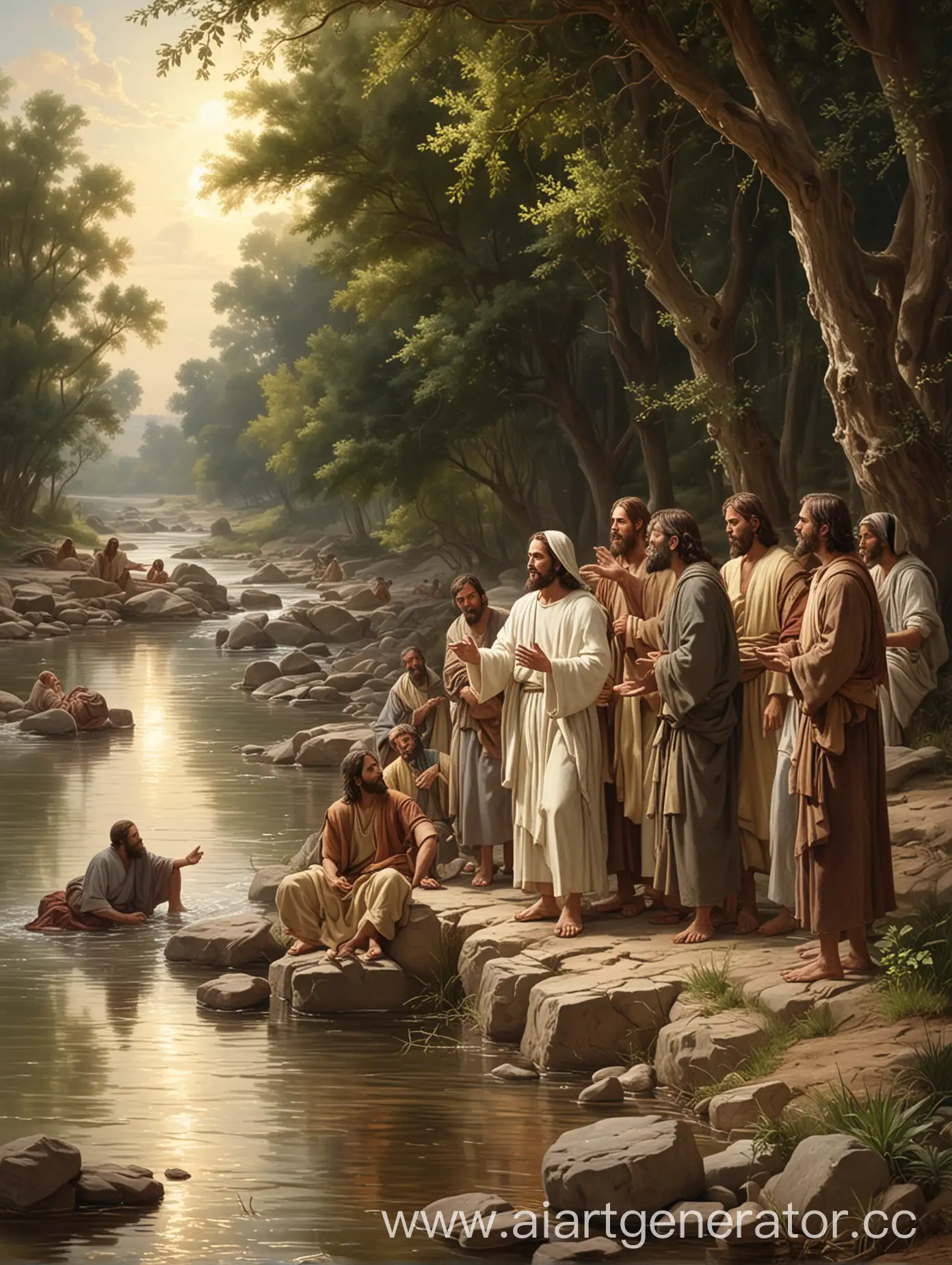 Jesus and the disciples by the river