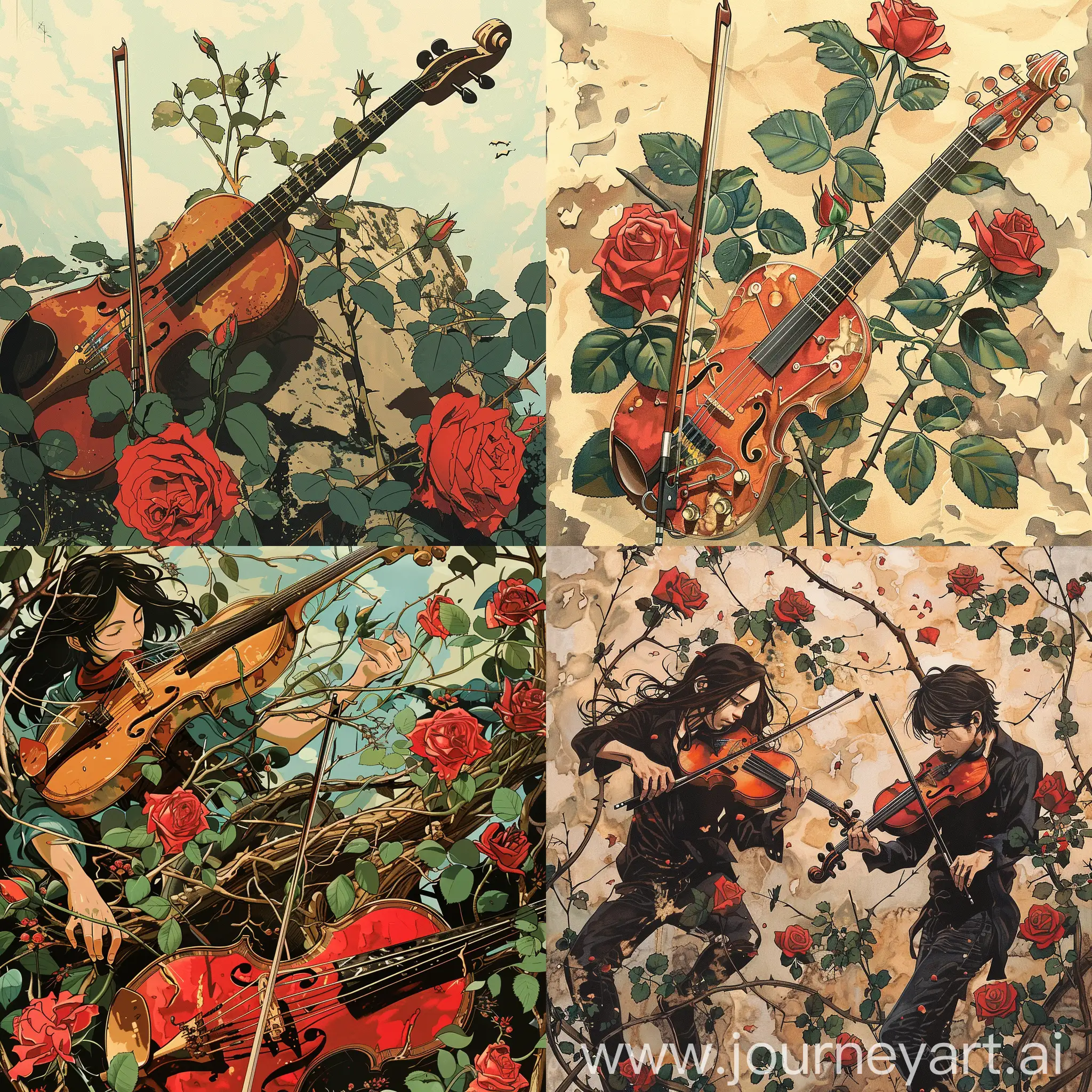 Rock-Guitar-and-Violin-Duet-Fusion-of-Rock-and-Classical-Music-with-Floral-Motifs