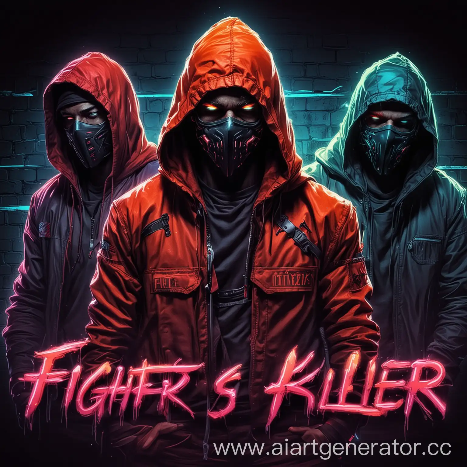 Neon-Hooded-Fighter-and-Friends-Engage-in-Intense-Combat