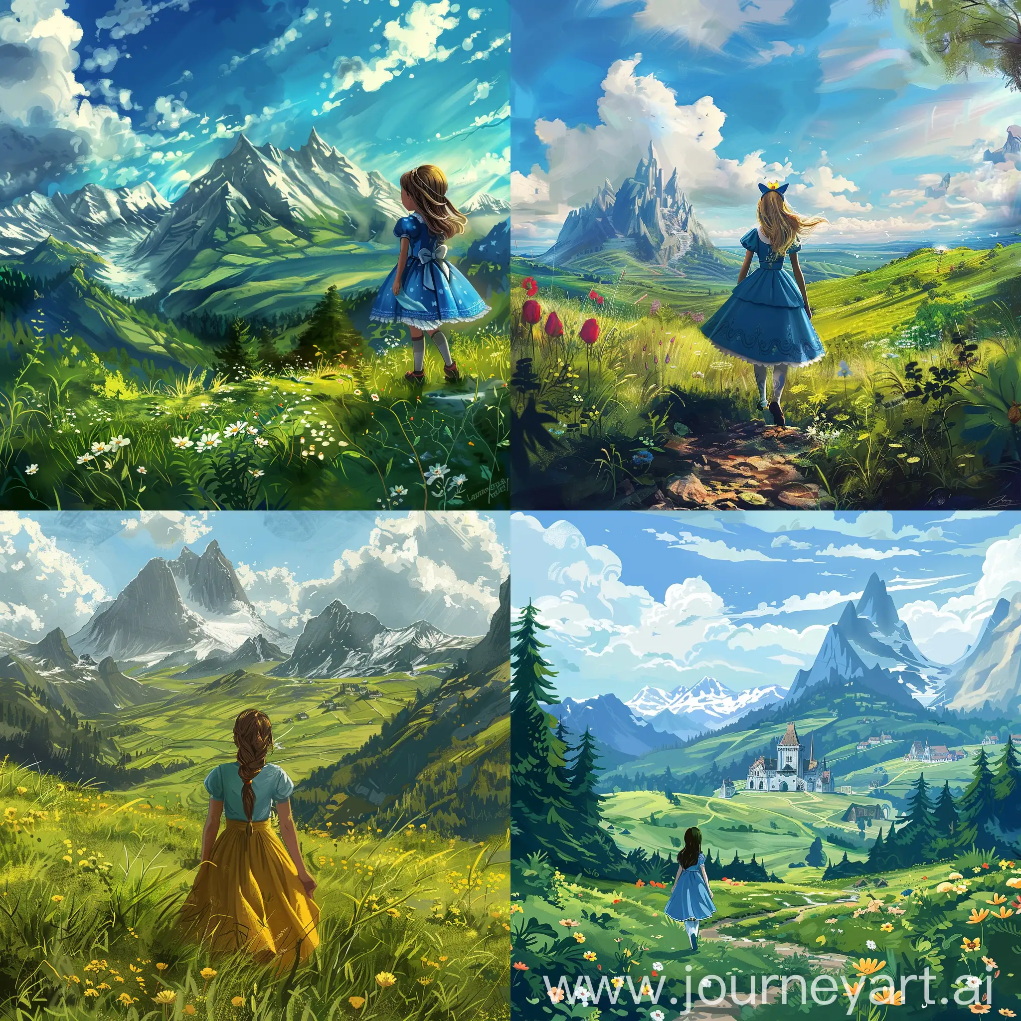 Alice-in-a-Faraway-Kingdom-Girl-Amidst-Green-Meadows-and-High-Mountains