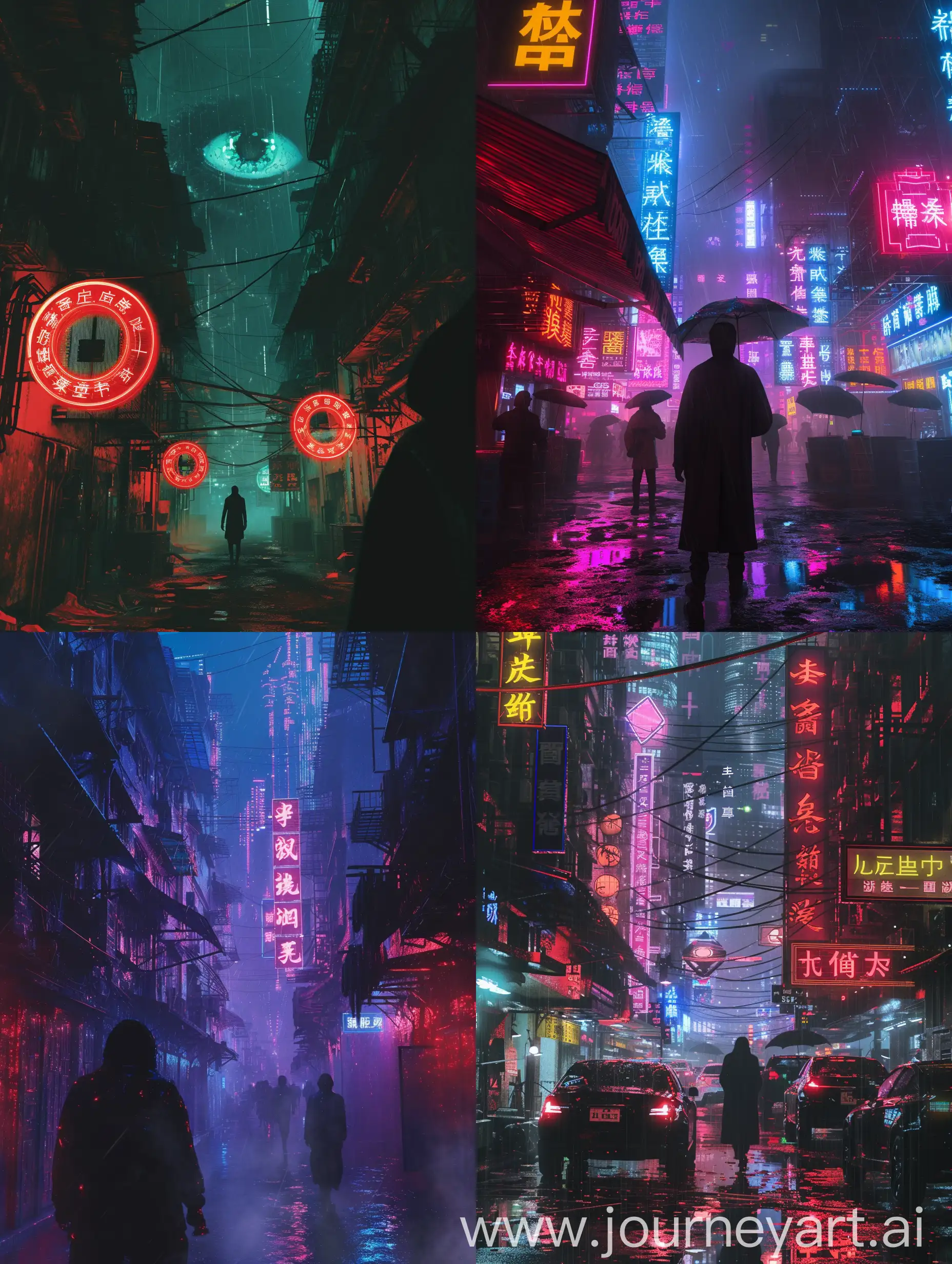 Merging the neon-drenched shadows of cyberpunk with the gritty realism of film noir, this project channels the haunting atmosphere of Blade Runner and the social commentary of Aldous Huxley. We delve into the underbelly of New Shanghai, a metropolis choked by neon and inequality. Here, human and machine blur in a constant dance of deceit.  I, armed with the digital brushstrokes of Photoshop, weave a narrative that shatters expectations and confronts the chilling truth – what defines us in a world where humanity can be replicated in circuits?  As augmented eyes fail to distinguish flesh from code, a web of paranoia and suspicion engulfs the city. Can loyalty survive in this digital twilight?

This description incorporates similar elements:

Genre fusion: Cyberpunk and film noir
Inspirational figures: Blade Runner (film) and Aldous Huxley (author)
Setting: New Shanghai (futuristic, neon-drenched city)
Themes: Societal decay, identity crisis, technology vs. humanity
Tools: Digital art (Photoshop in this case)
Narrative style: Mystery, suspense, questioning authority