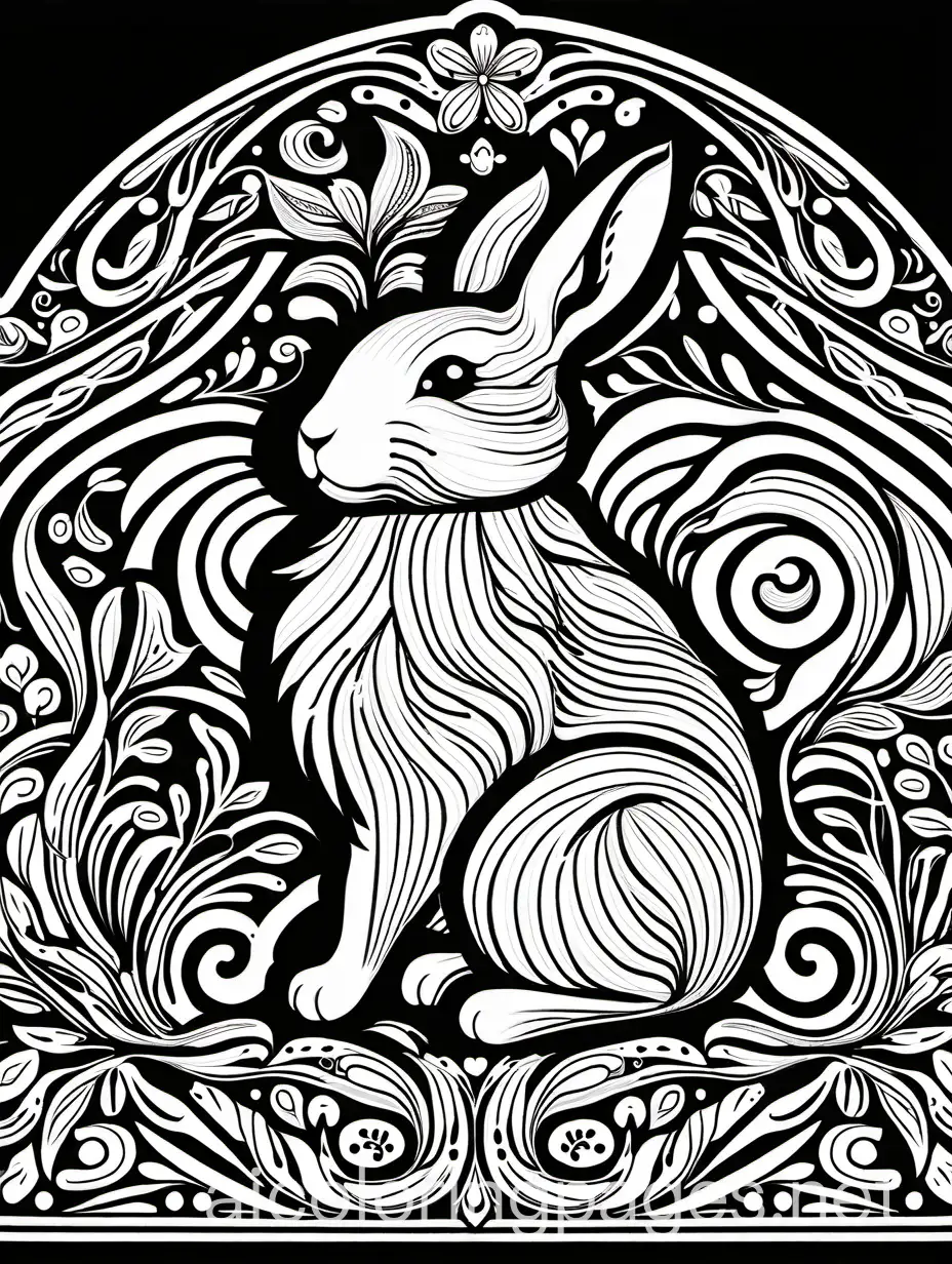 Regal-Majestic-Bunny-Elaborate-Line-Art-Coloring-Page-on-White-Background