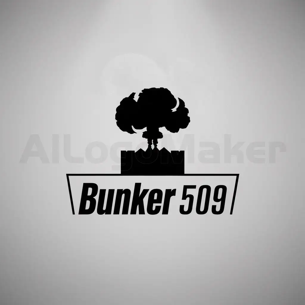 a logo design,with the text "Bunker 509", main symbol:the entrance to a fallout shelter with a nuclear mushroom cloud detonating in the distance behind it,Minimalistic,be used in Entertainment industry,clear background