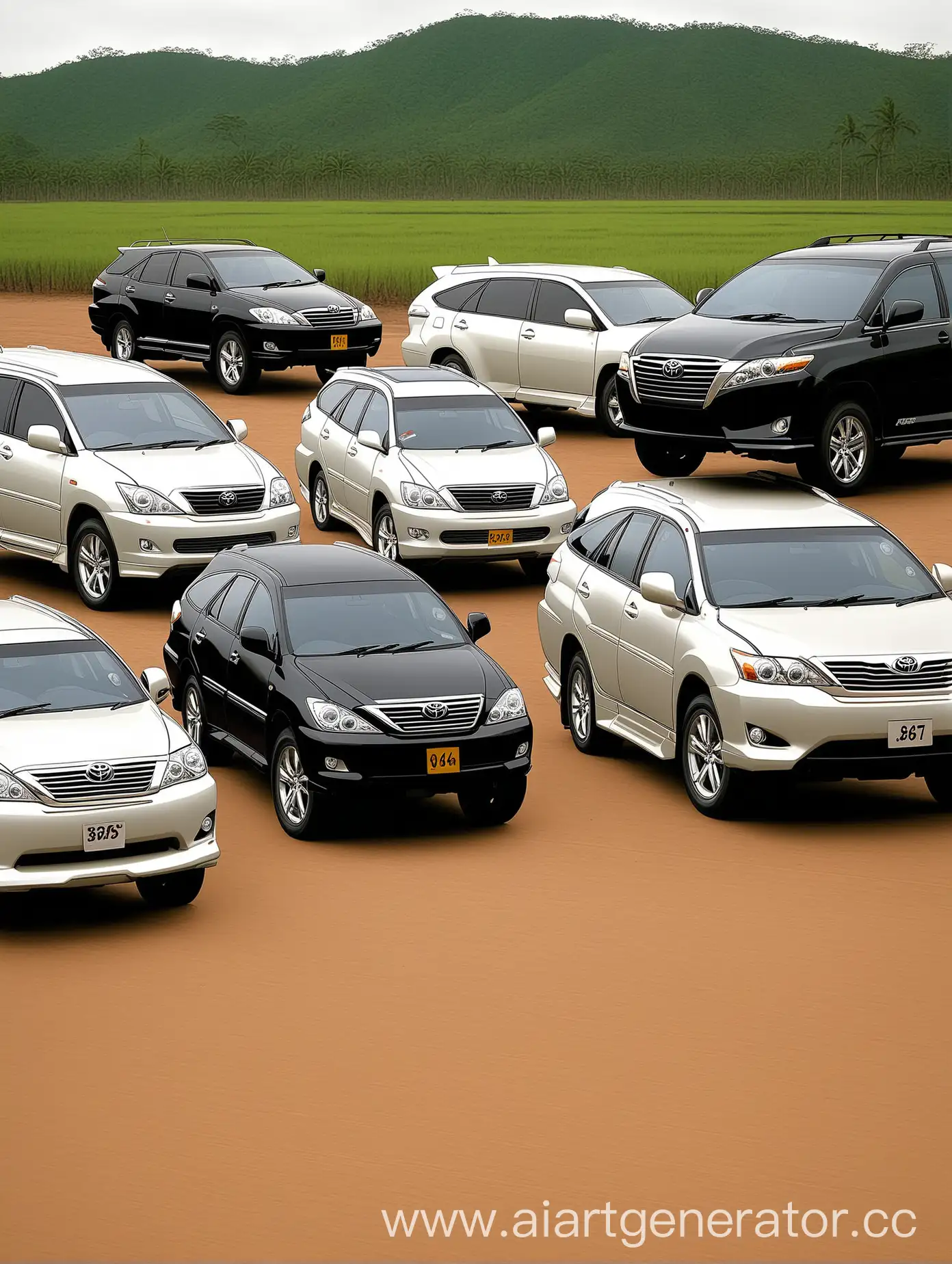 Toyota-Harrier-Family-Van-and-Big-6x6-Truck-Parked-Together