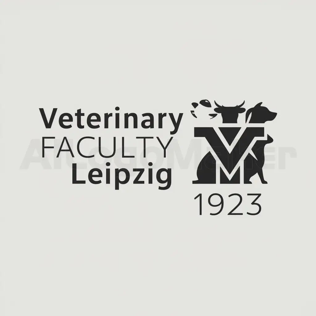 a logo design,with the text "Veterinary Faculty Leipzig 1923", main symbol:veterinary sign, cow, dog, bird,Moderate,be used in Animals Pets industry,clear background