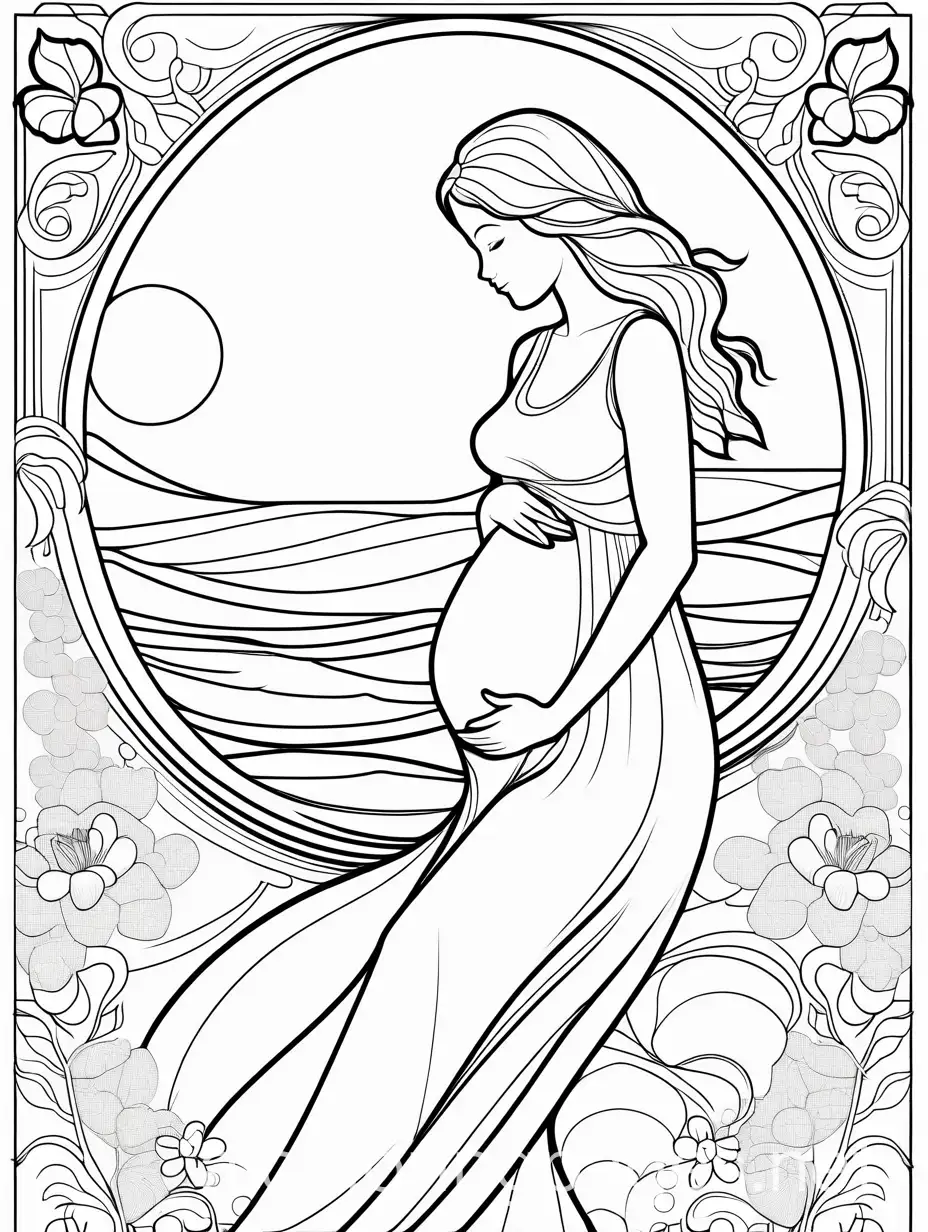 PREGNANCY COLORING PAGES, Coloring Page, black and white, line art, white background, Simplicity, Ample White Space. The background of the coloring page is plain white to make it easy for young children to color within the lines. The outlines of all the subjects are easy to distinguish, making it simple for kids to color without too much difficulty