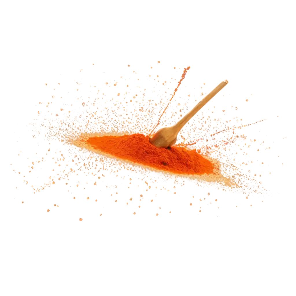 Paprika powder explosion: A vibrant burst of finely ground paprika powder suspended mid-air, captured in stunning detail against a pristine white background. The intricate particles dance and disperse, creating a captivating display of color and texture. This dynamic image is ideal for showcasing the essence and versatility of this beloved culinary ingredient, perfect for use in recipe blogs, food magazines, or culinary-themed designs