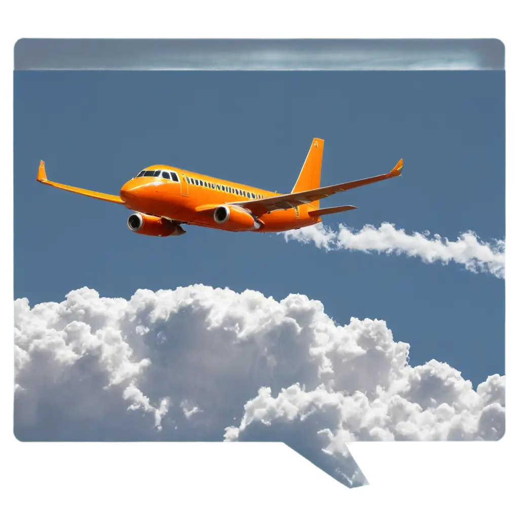 An orange plane flies in the azure sky, its wings shine on the sunny day. Fluffy clouds float below him, as if the clouds are dancing to the rhythm of the wind. Air travel fills the heart with freedom and joy, as if nothing can interfere with this flight. A flying orange plane leaves a trail on the blue canvas of the sky, creating a beautiful and unique landscape