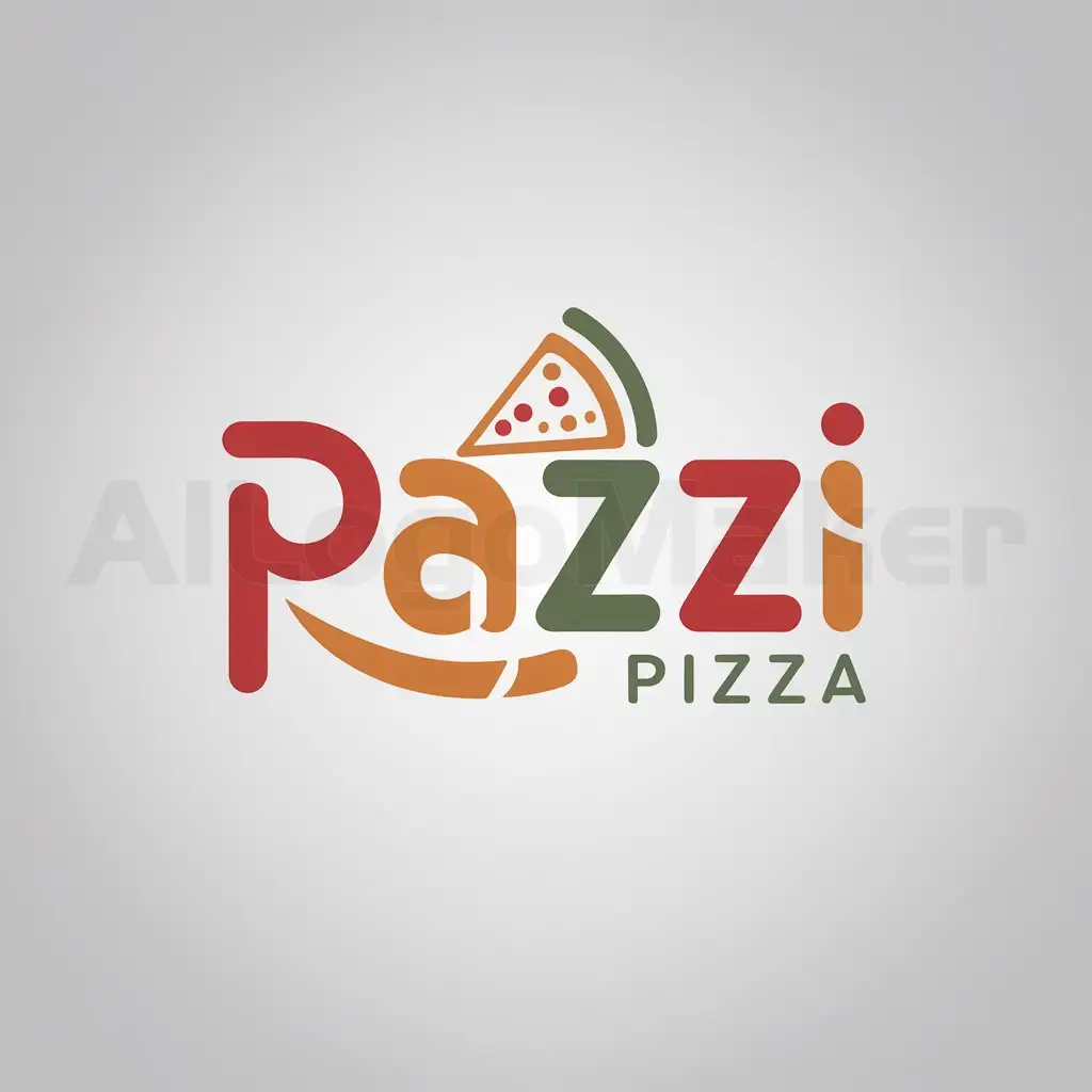 a logo design,with the text "Pazzi Pizza", main symbol: Use a modern, playful font for the word "Pazzi" to reflect the trendy and fun aspect of the restaurant. Incorporate a stylized pizza slice icon into the logo to immediately convey that the restaurant specializes in pizza. Use vibrant colors like red, orange, and green to evoke feelings of energy, freshness, and deliciousness. Keep the design clean and minimalistic to maintain a modern and sophisticated look.,Minimalistic,clear background