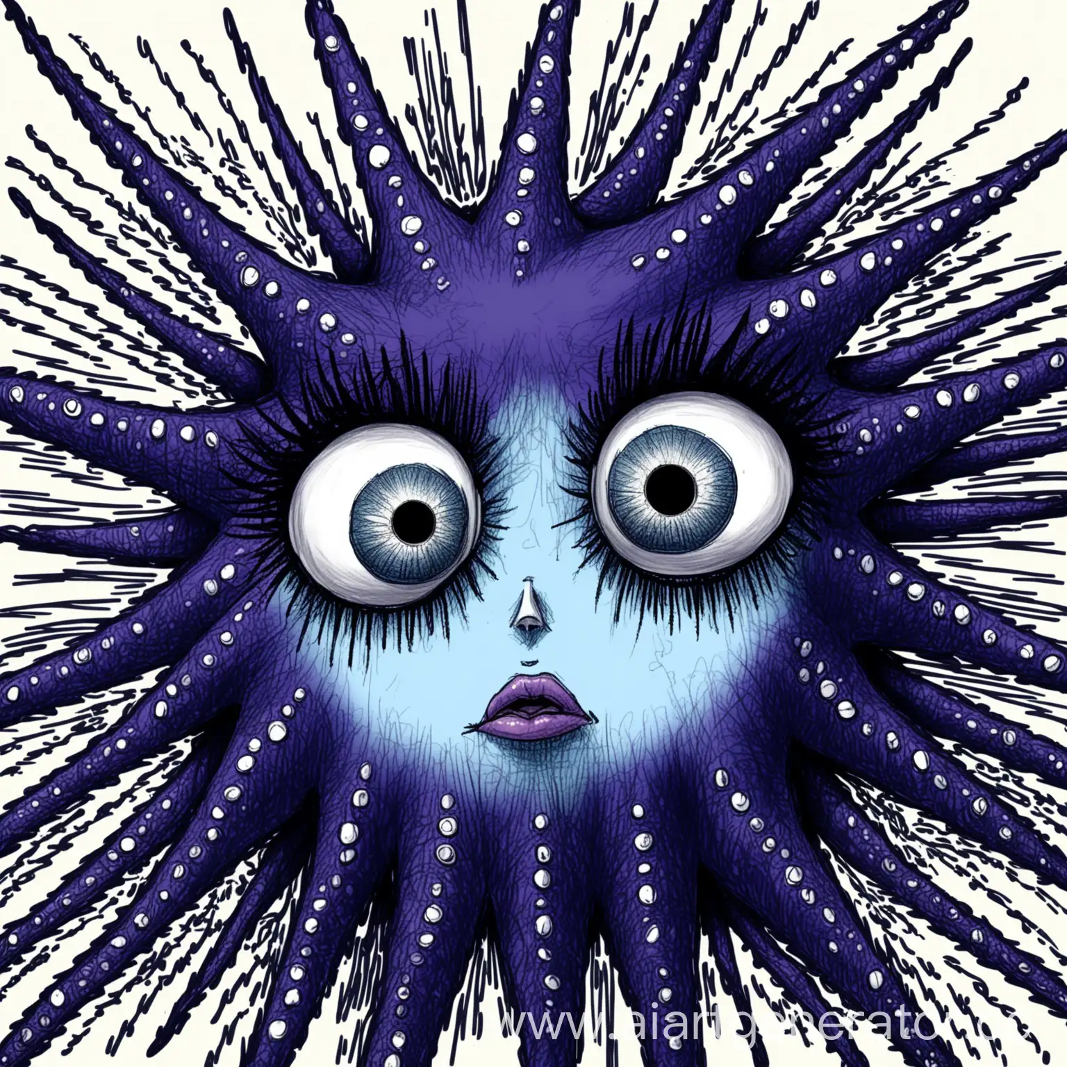 Sketch-Style-Sad-Sea-Star-with-Enormous-Eyelashes-and-Dark-Circles