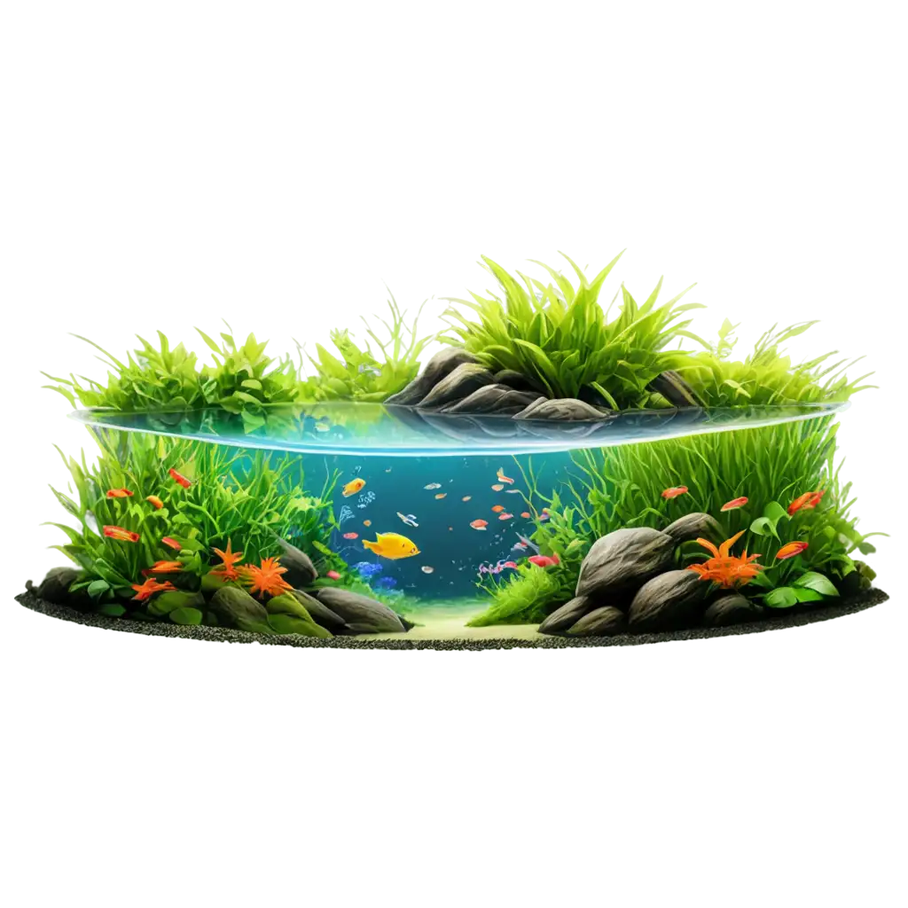 Tranquil-Aquarium-with-Vibrant-Green-Aquatic-Plants-and-Colorful-Tropical-Fish-PNG-Drawing-Style