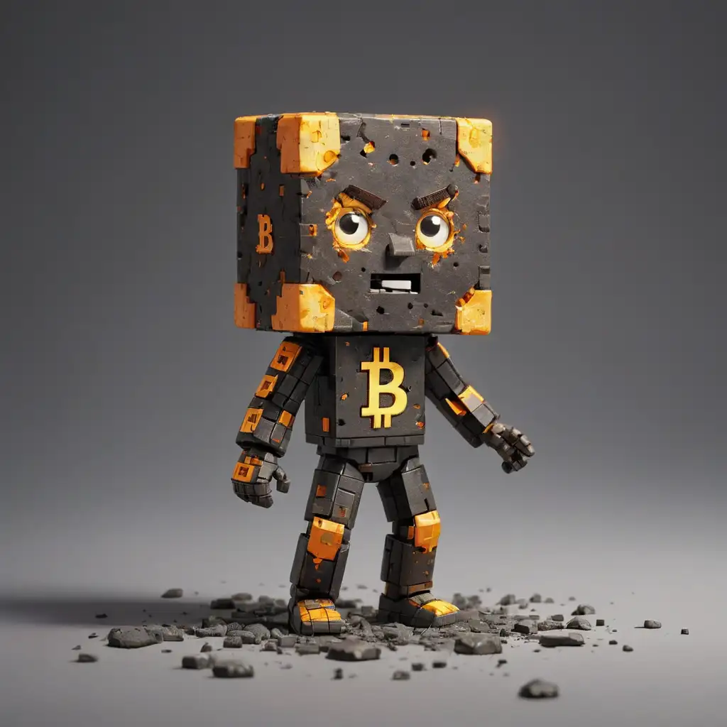 Pixelated Bitcoin Person with Fluorescent Marker Meteorite with Legs